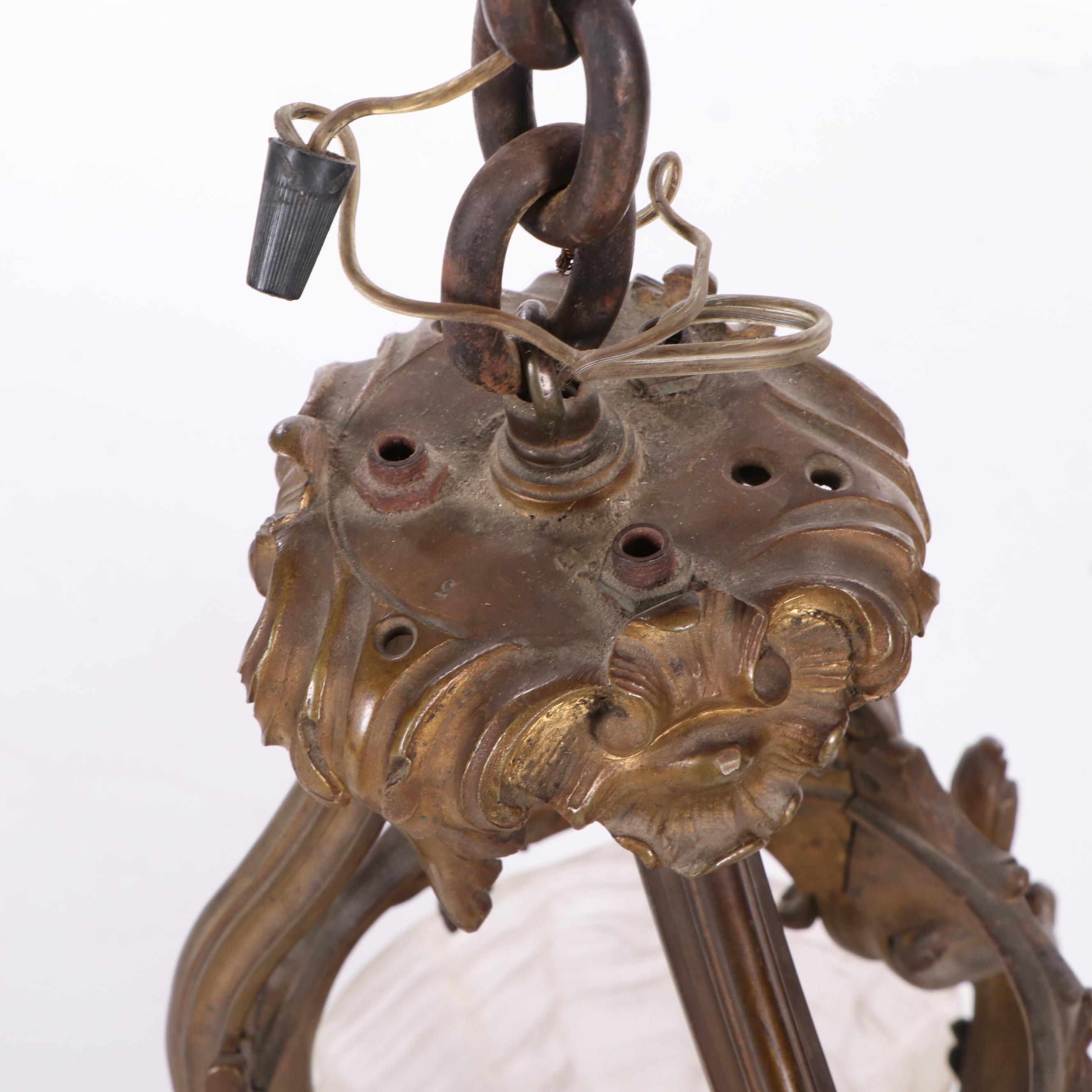 Art Nouveau Gilt Bronze Chandelier with Shell Form Glass Shades