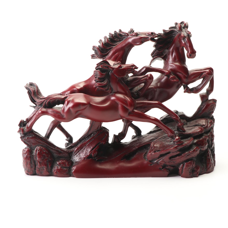 Chinese Cast Resin Sculpture of Running Horses