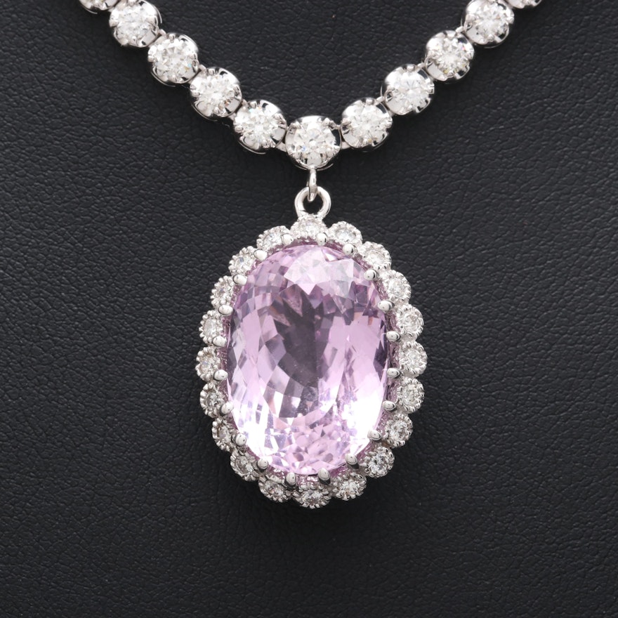 14K White Gold 16.41 CT Kunzite and 3.10 CTW Diamond Necklace