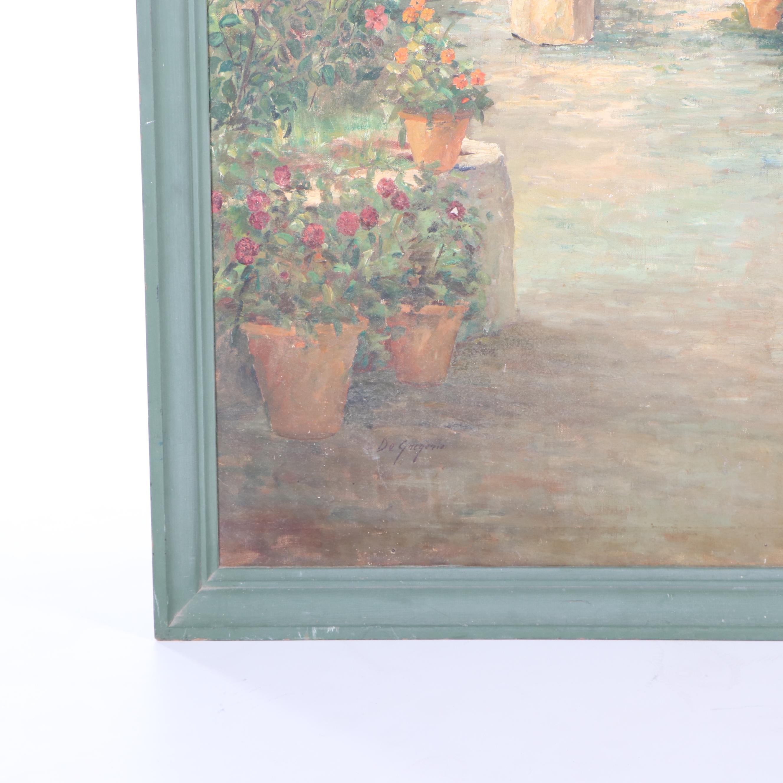 De Gregorio Oil Painting of Italian Courtyard