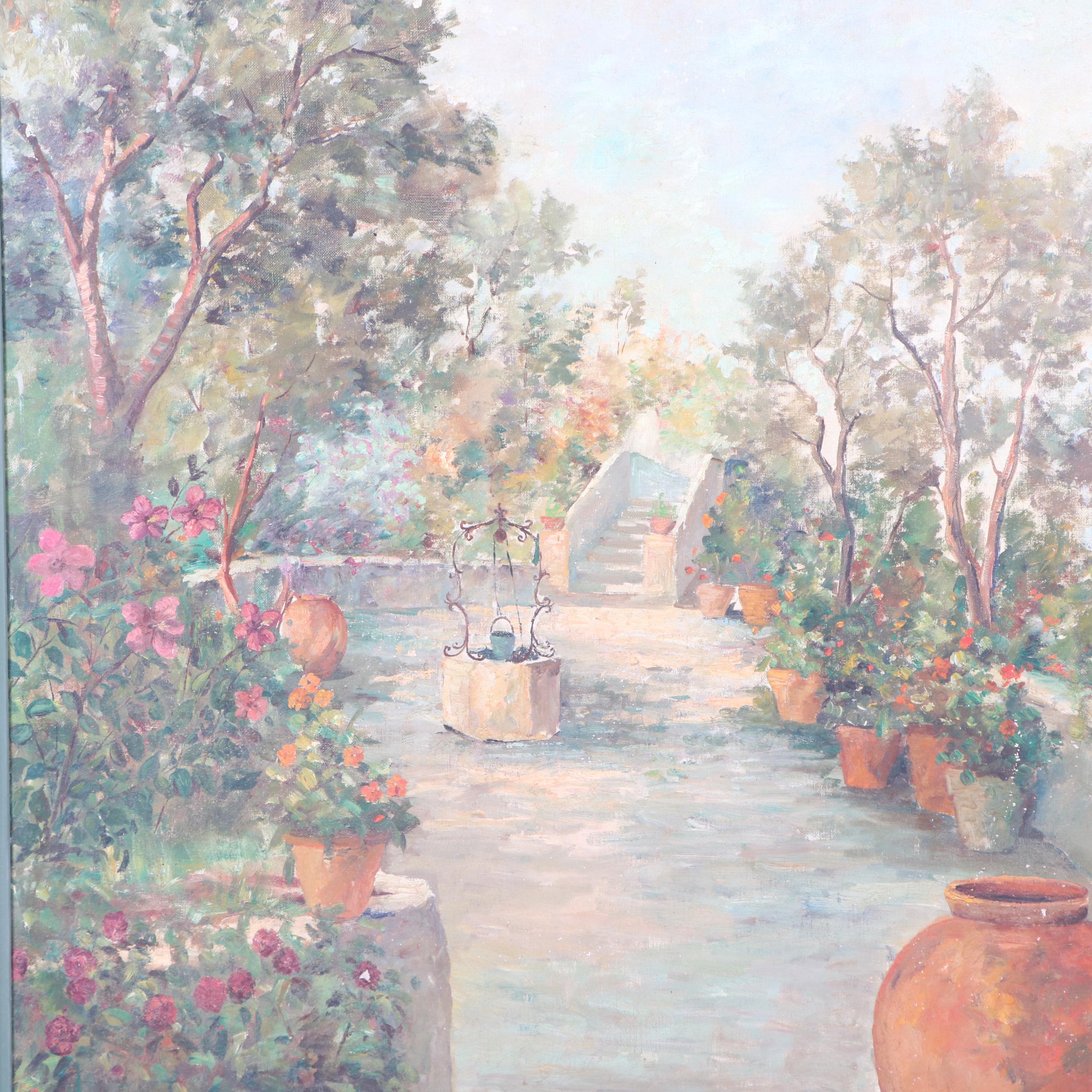 De Gregorio Oil Painting of Italian Courtyard