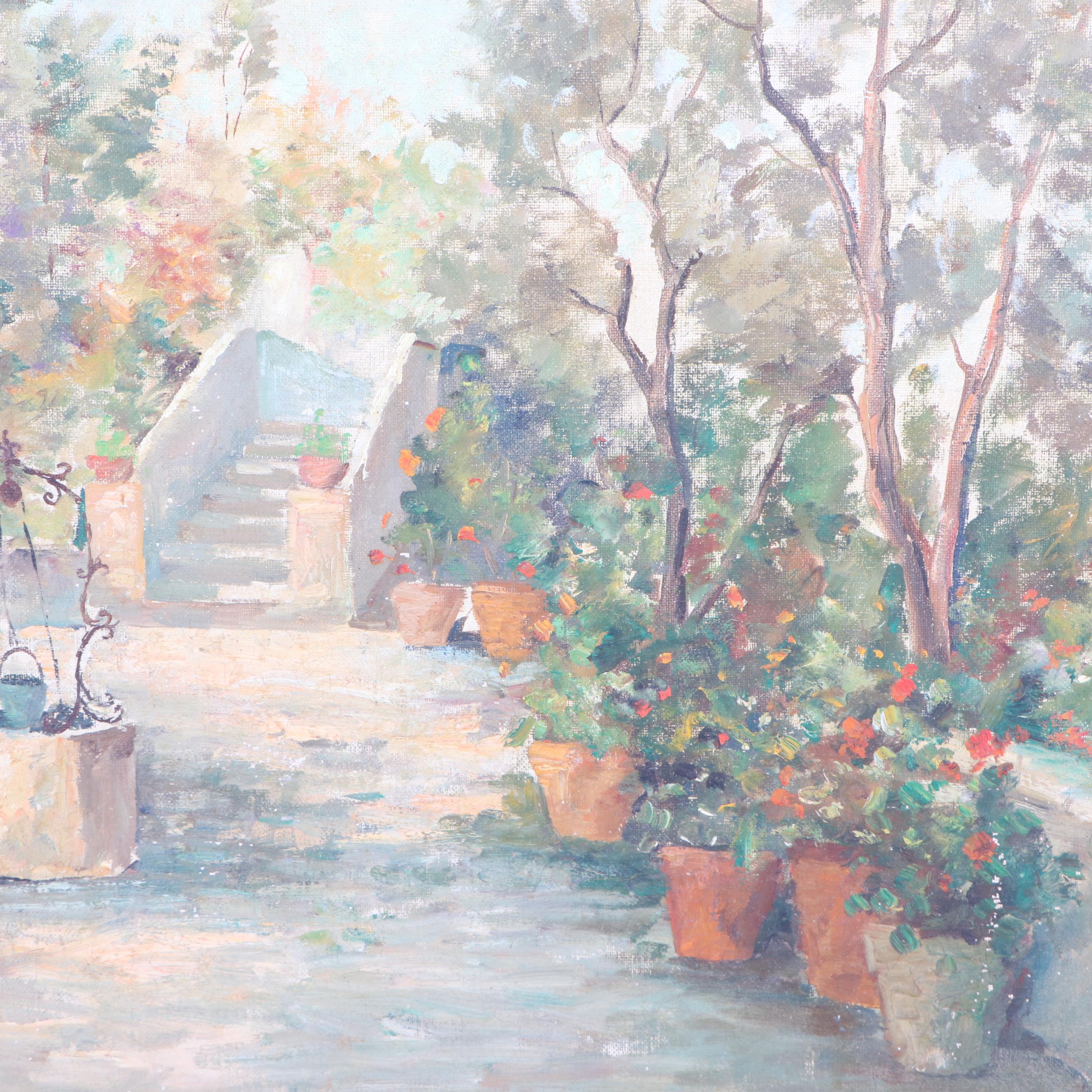 De Gregorio Oil Painting of Italian Courtyard