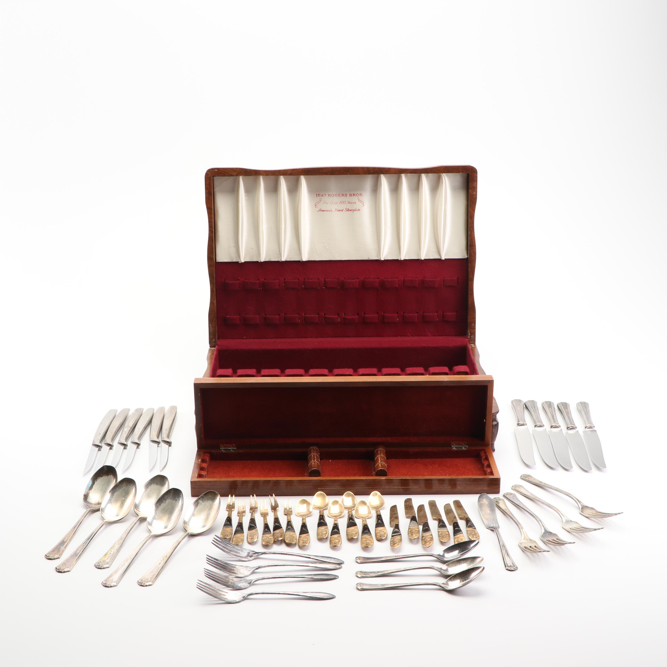 Gerber "Miming" Steak Knives with Other Flatware and 1847 Rogers Bros. Chest