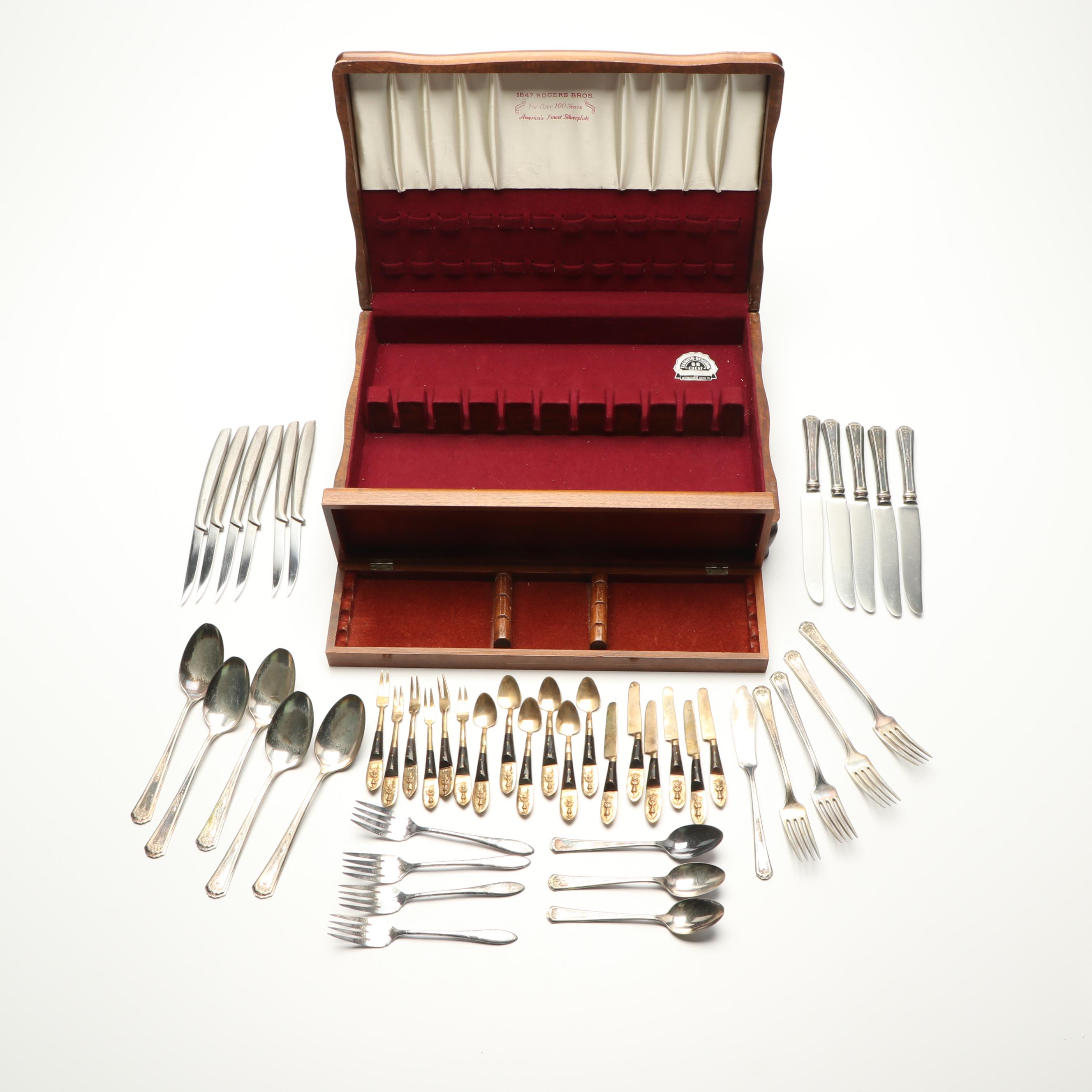 Gerber "Miming" Steak Knives with Other Flatware and 1847 Rogers Bros. Chest