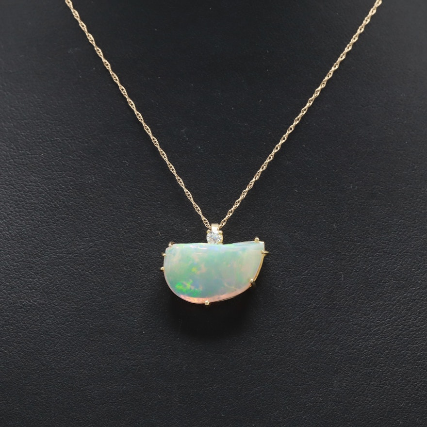 18K and 14K Yellow Gold Opal and Diamond Necklace