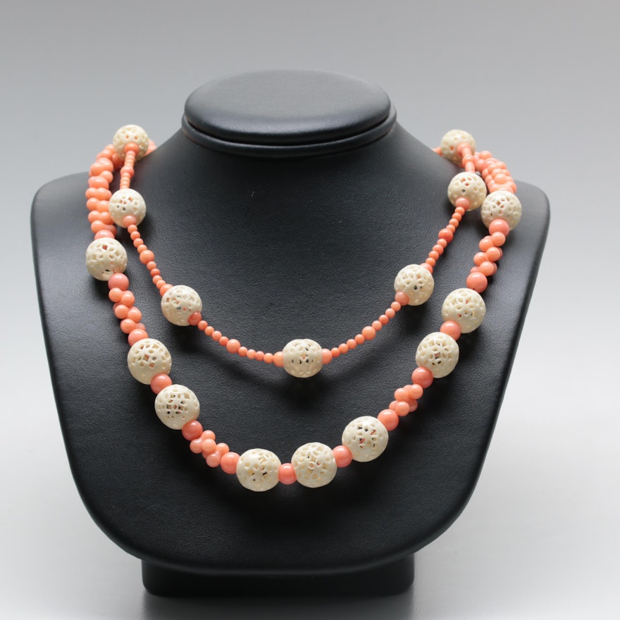 Sterling Silver Coral and Bone Necklaces