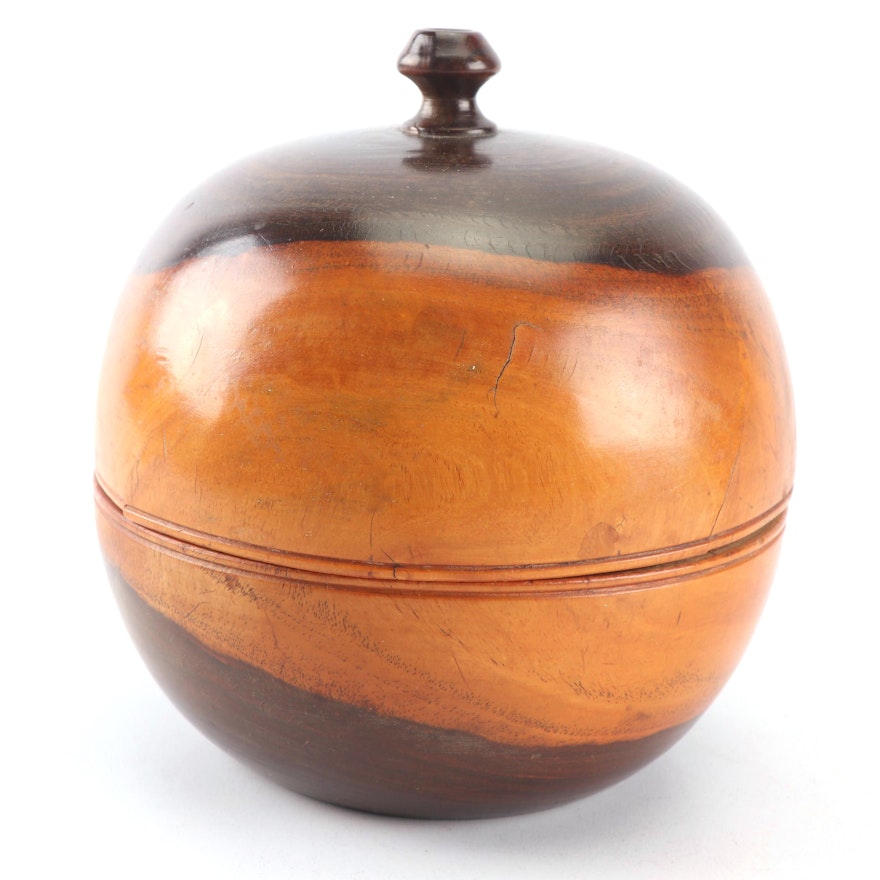 A Victorian Lignum Vitae Tea Caddy and Cover, Late 19th Century