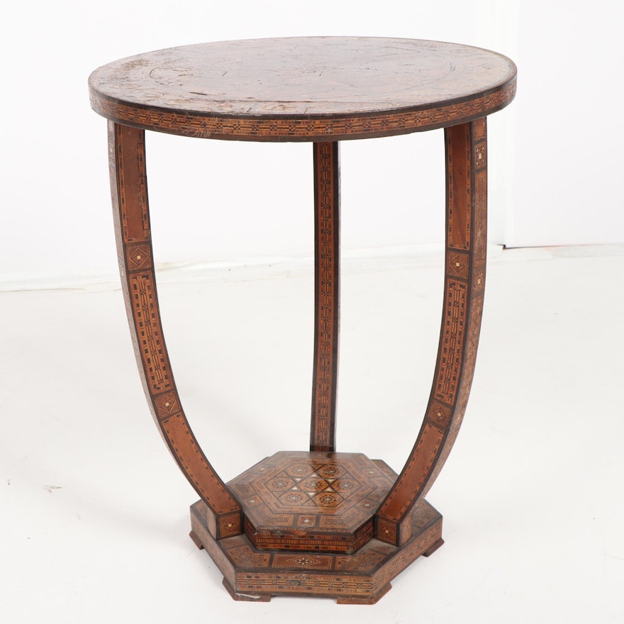 Moroccan Style Wood Occasional Table with Mother of Pearl Inlay, 20th Century