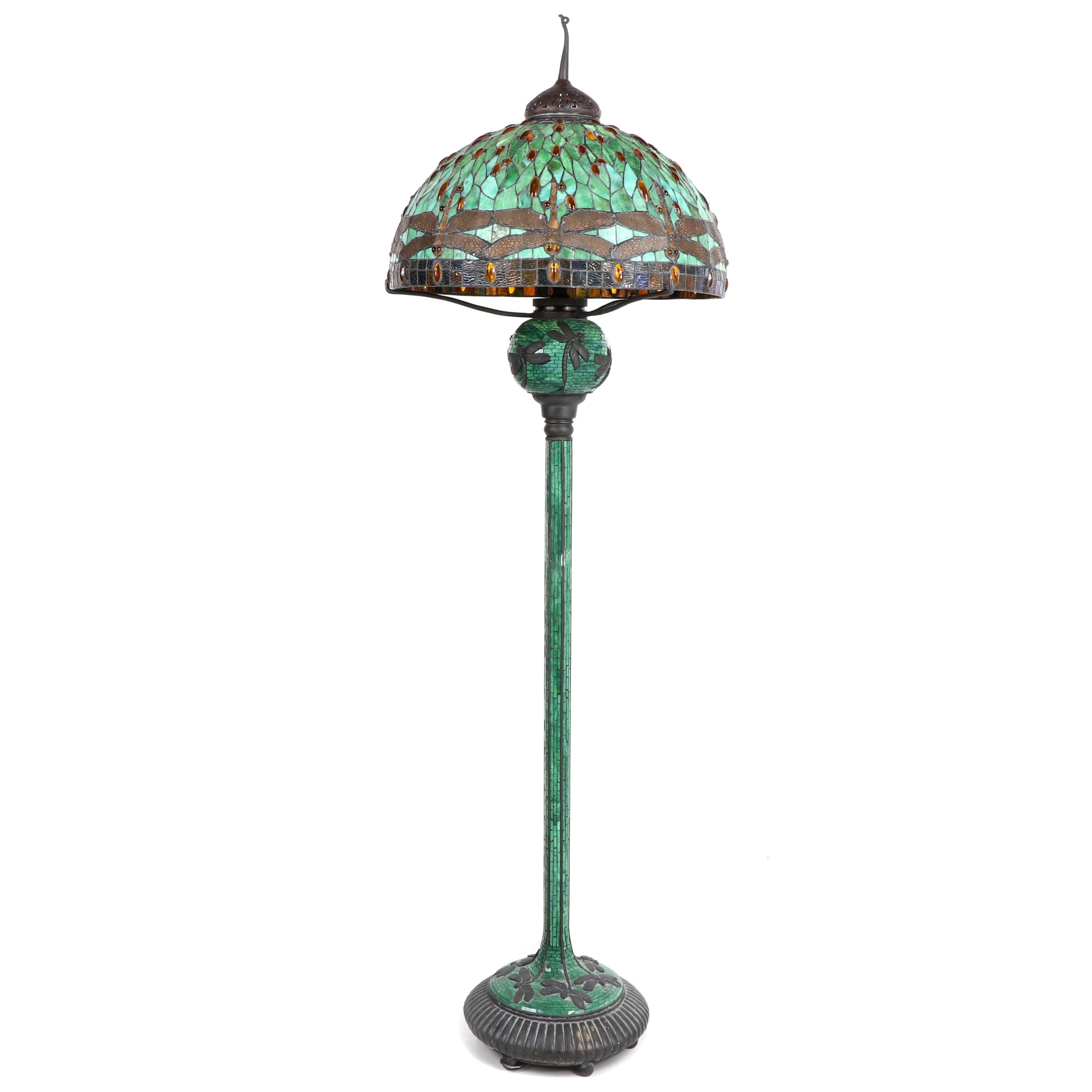 JSW Studios Leaded Glass, Mosaic and Patinated Metal Dragonfly Floor Lamp