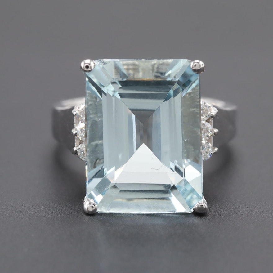 14K White Gold 9.49 CT Aquamarine and Diamond Ring