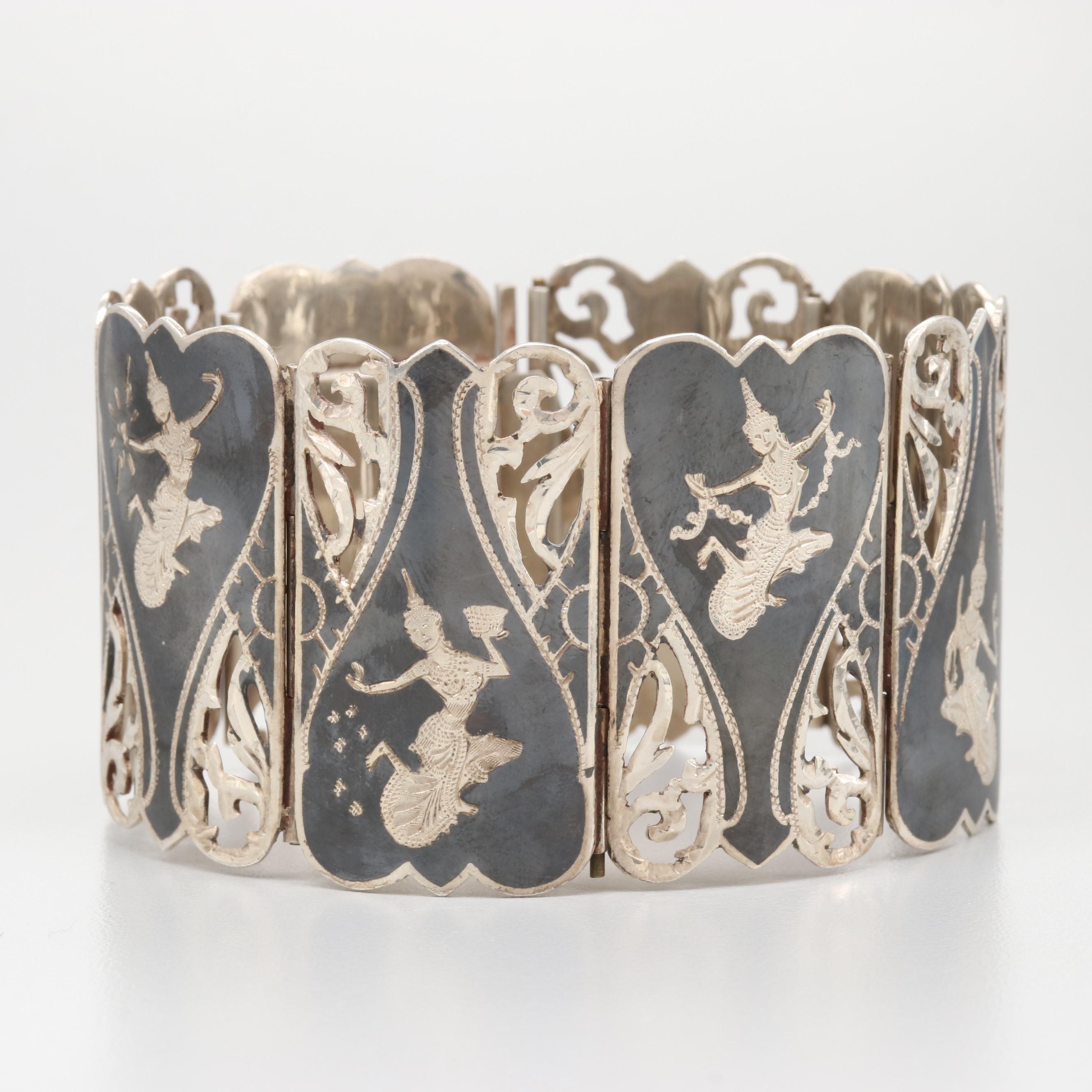 Vintage Siam Sterling Silver Nielloware Bracelet