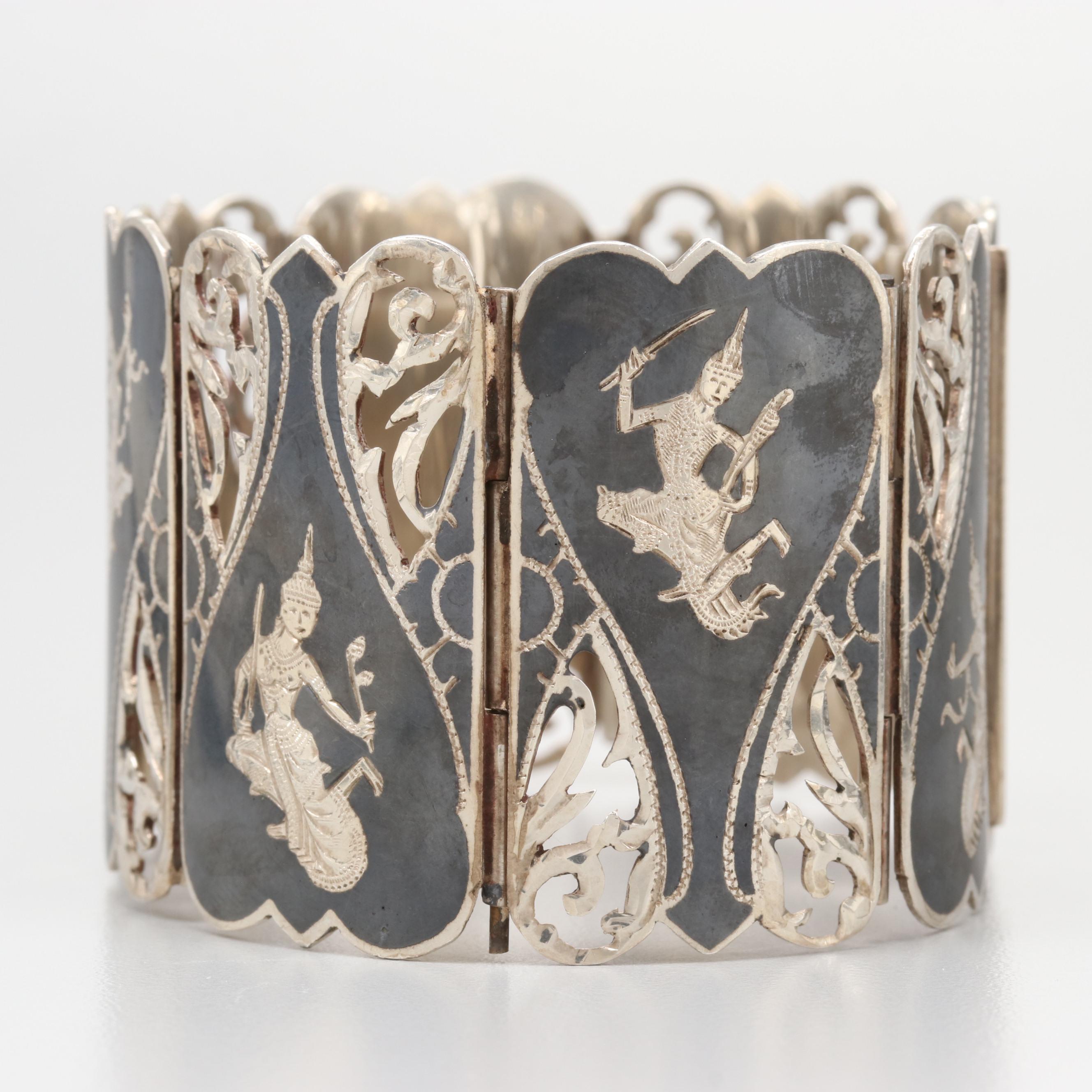 Vintage Siam Sterling Silver Nielloware Bracelet