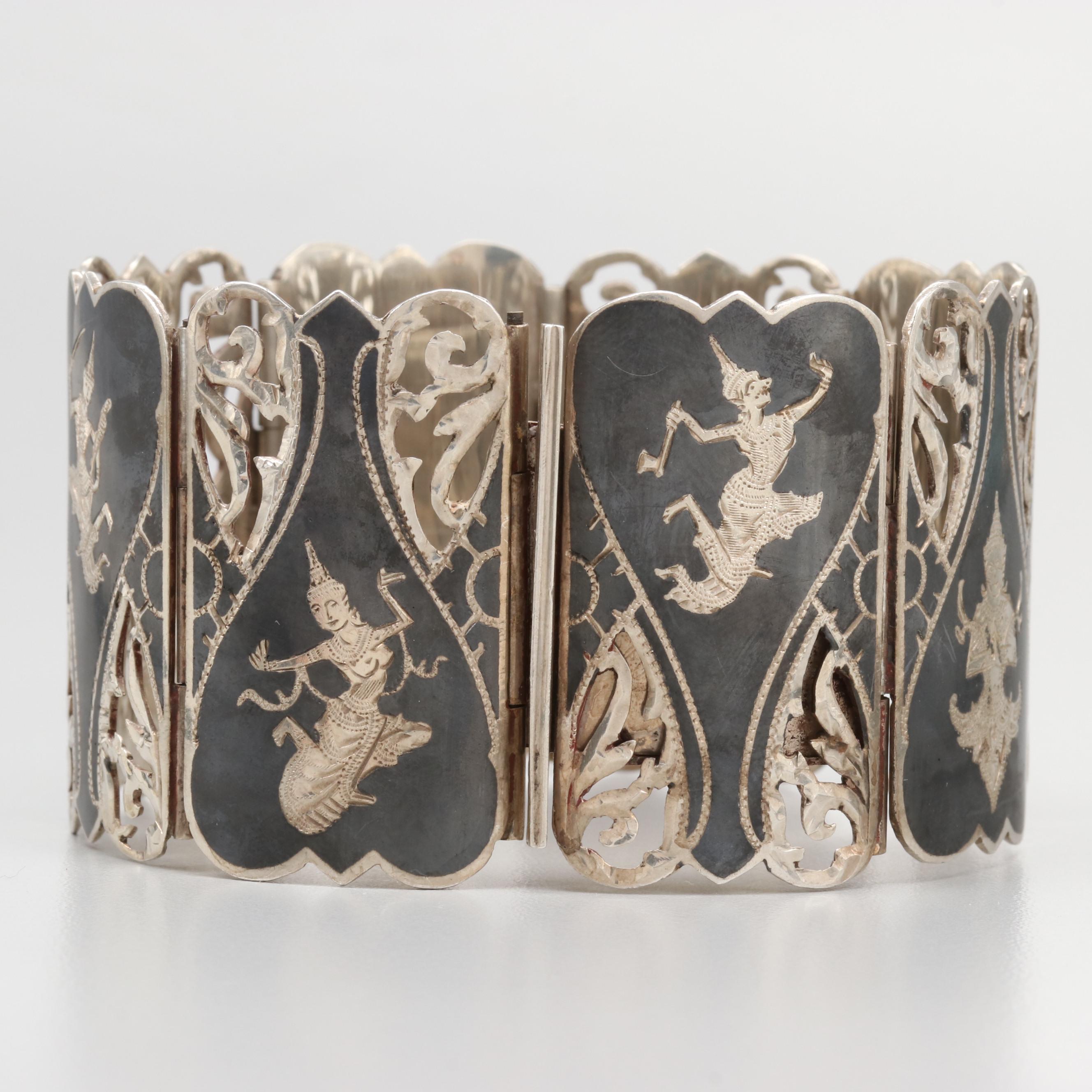 Vintage Siam Sterling Silver Nielloware Bracelet