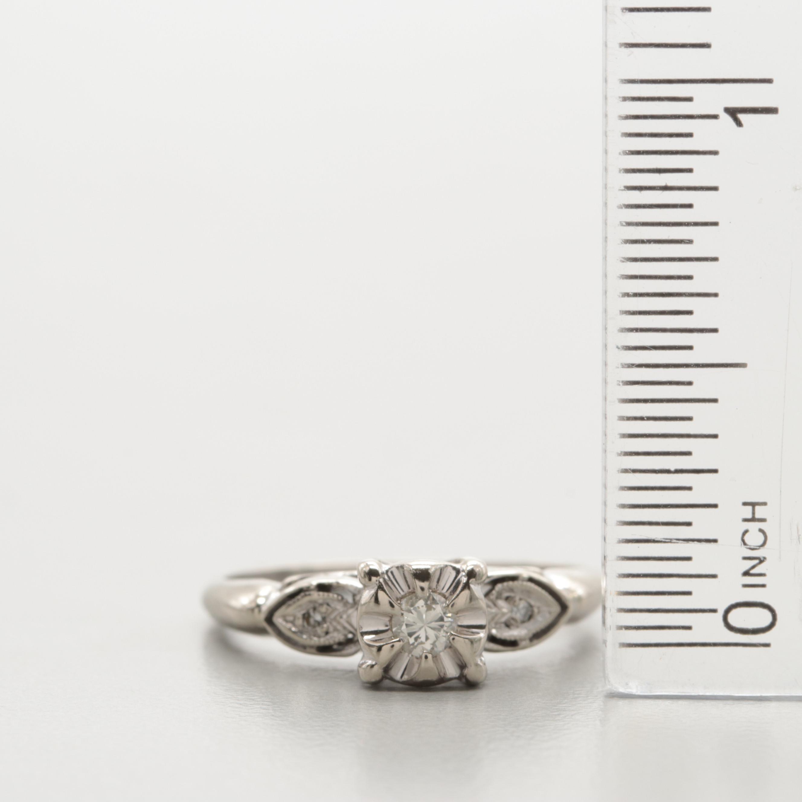 Vintage 14K White Gold Diamond Wedding Set