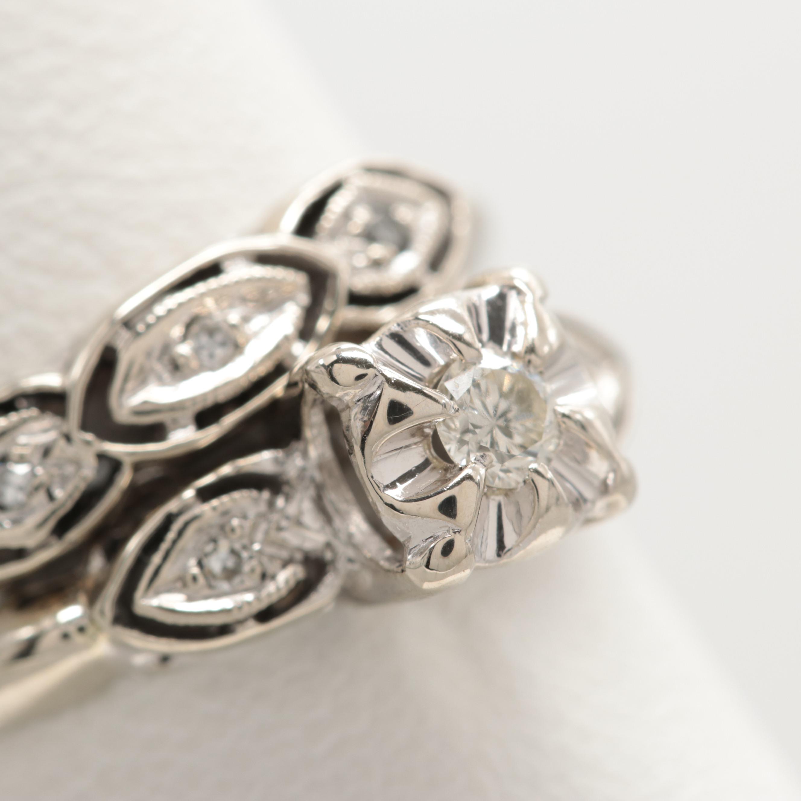 Vintage 14K White Gold Diamond Wedding Set