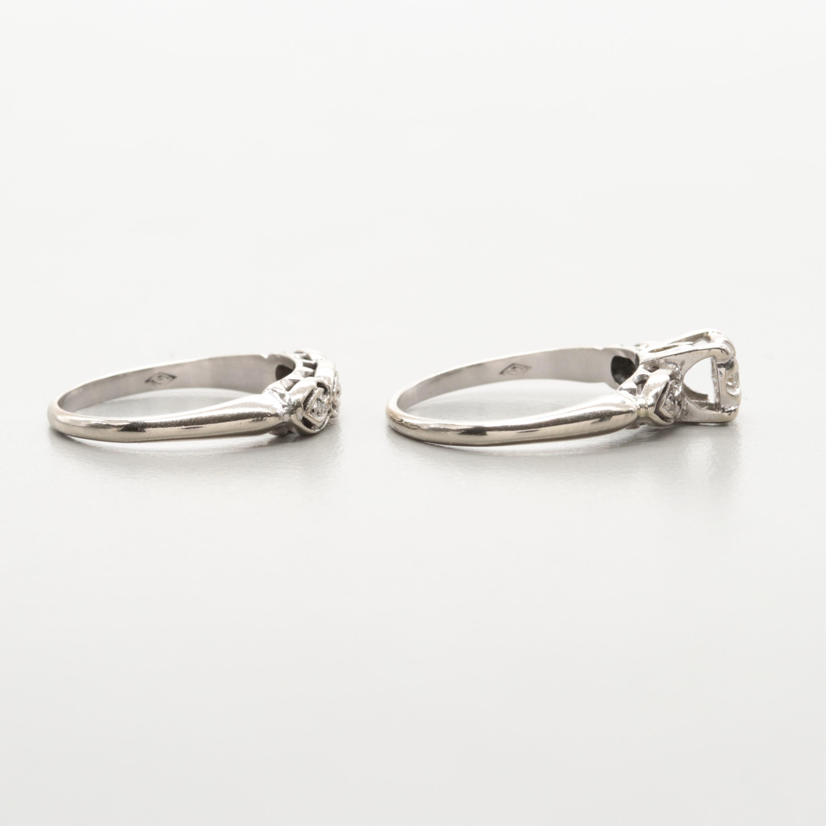 Vintage 14K White Gold Diamond Wedding Set