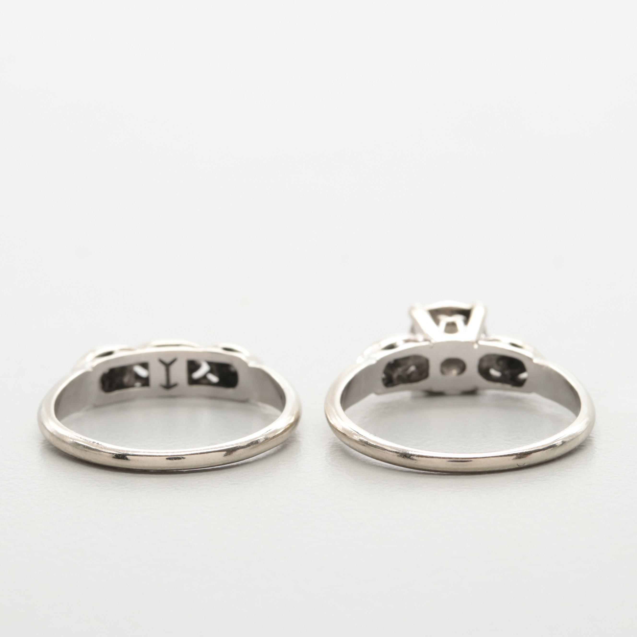 Vintage 14K White Gold Diamond Wedding Set