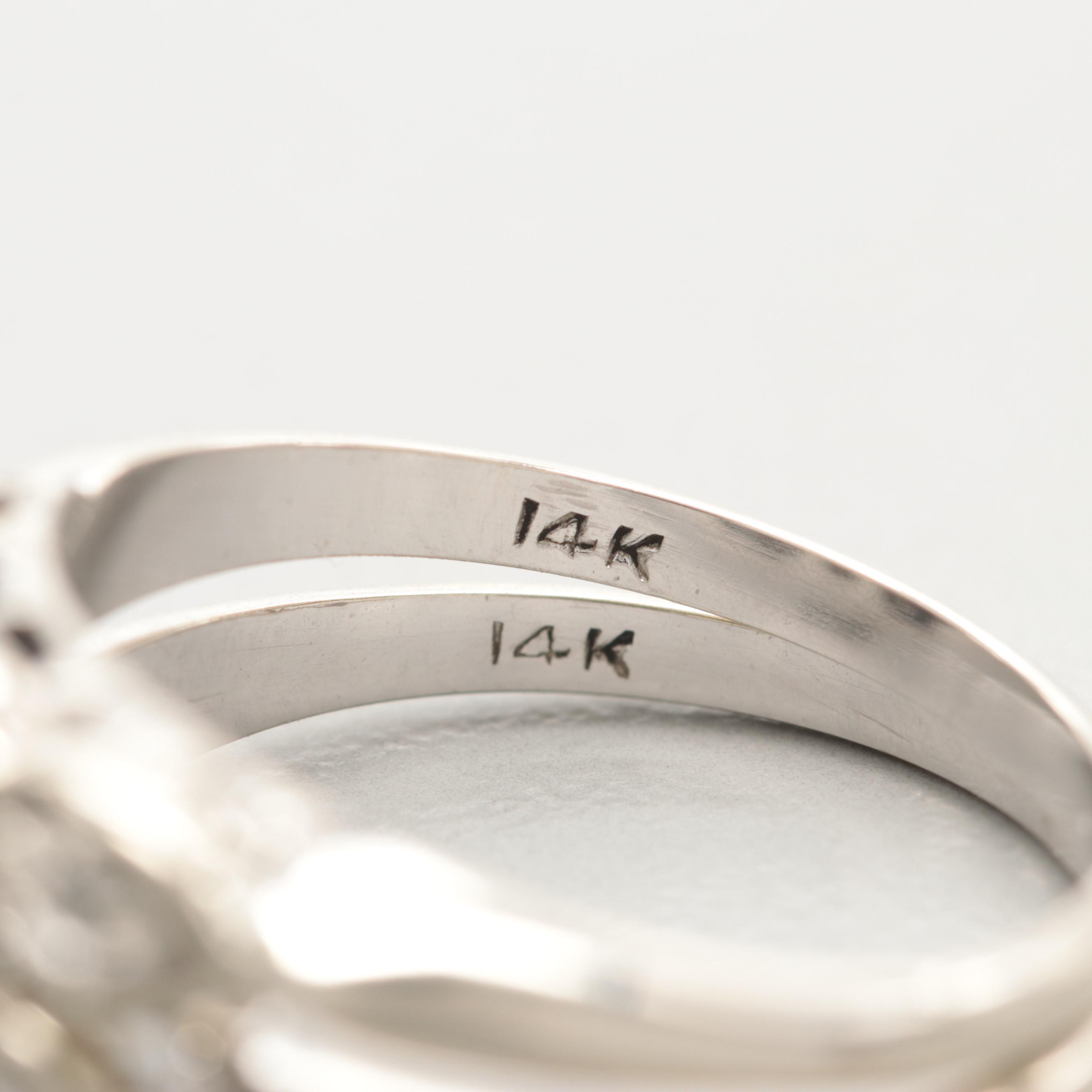 Vintage 14K White Gold Diamond Wedding Set