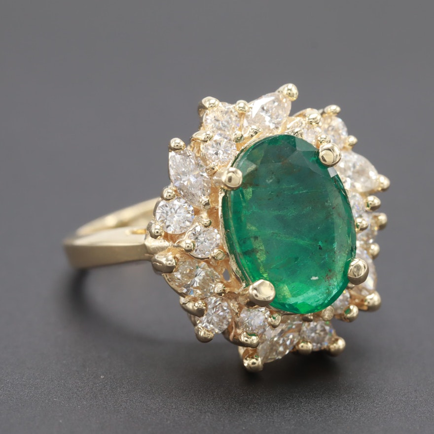 14K Yellow Gold 2.28 CT Emerald and 1.48 CTW Diamond Ring