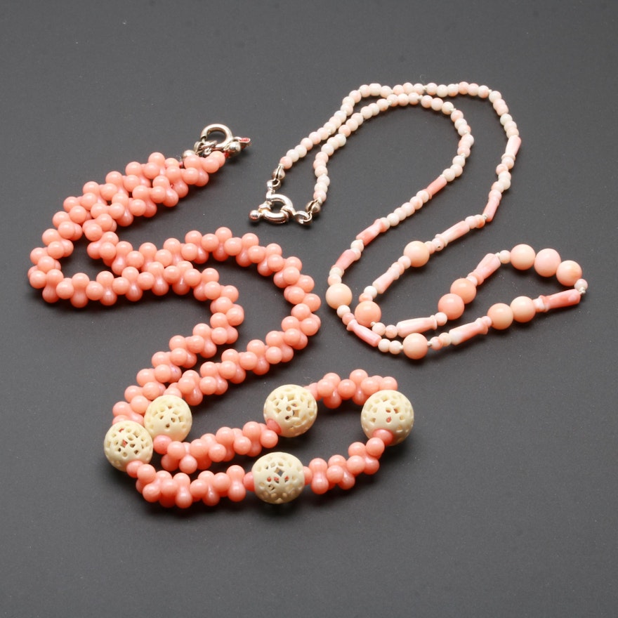 Sterling Silver Coral and Bone Necklaces