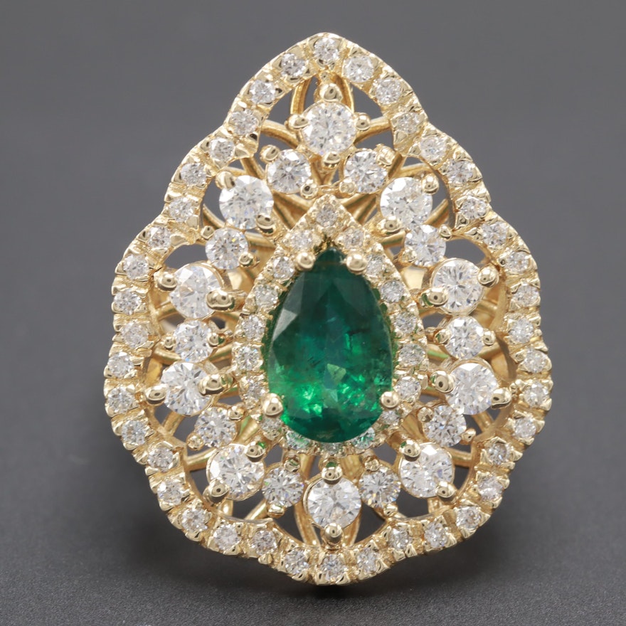 14K Yellow Gold 1.51 CT Emerald and 1.50 CTW Diamond Ring