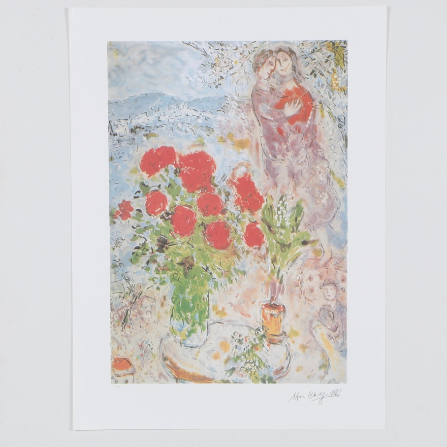 2003 Offset Lithograph after Marc Chagall "Red Bouquet with Lovers"