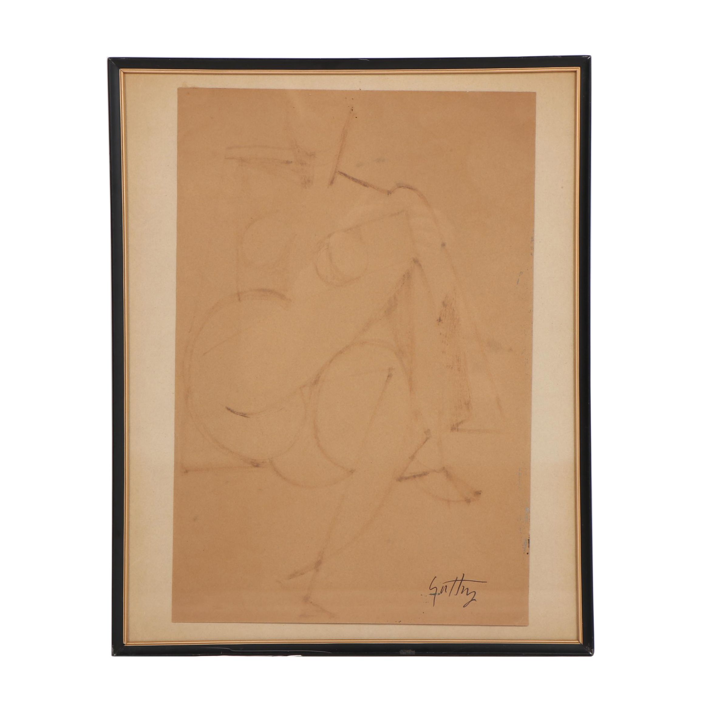 Renato Guttuso Watercolor of Seated Nude