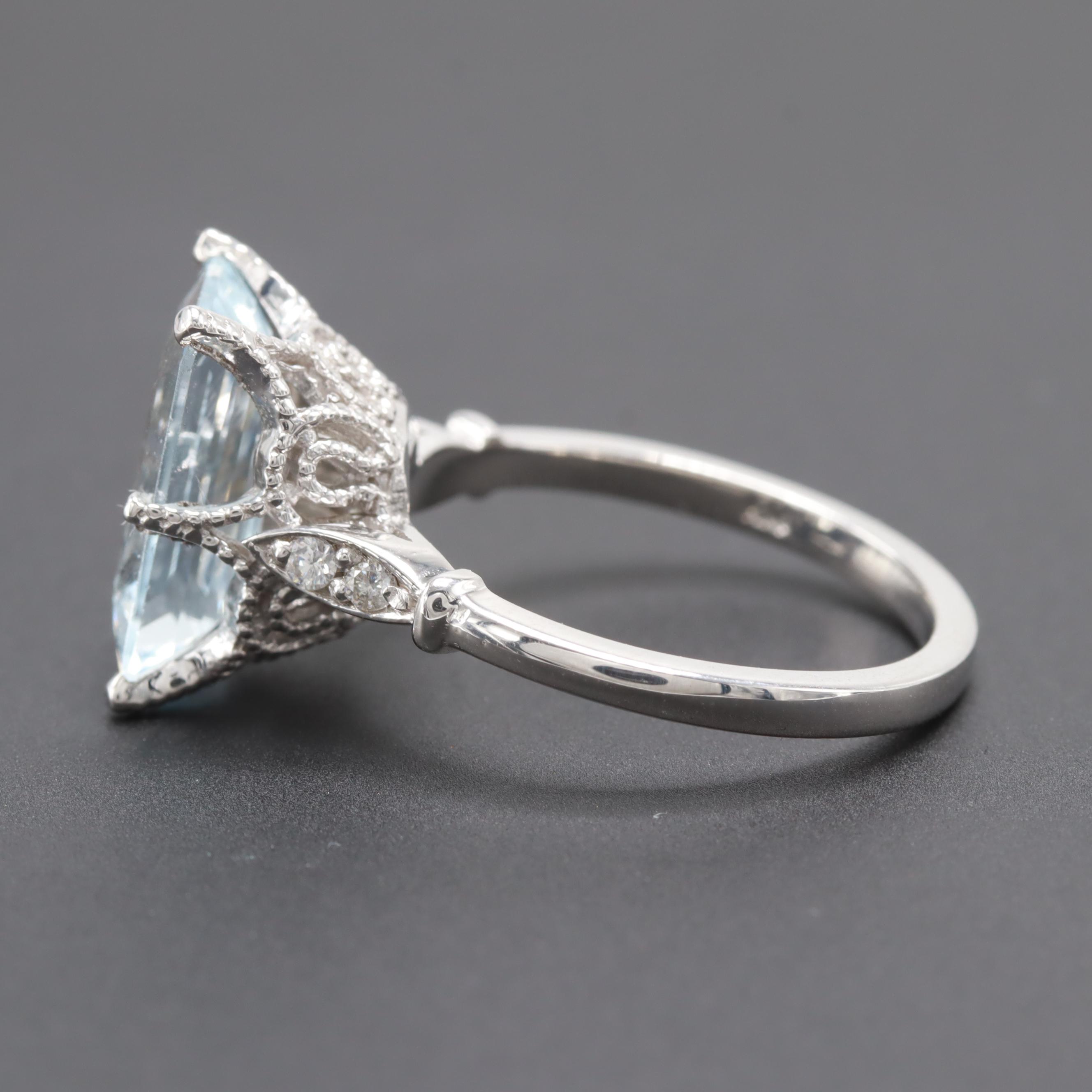 14K White Gold Aquamarine and Diamond Ring