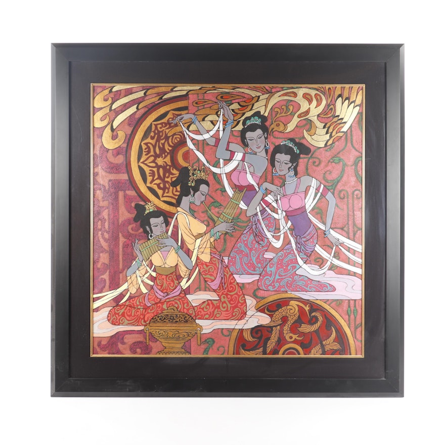Zu Ming Ho Acrylic Painting "Crimson Court"