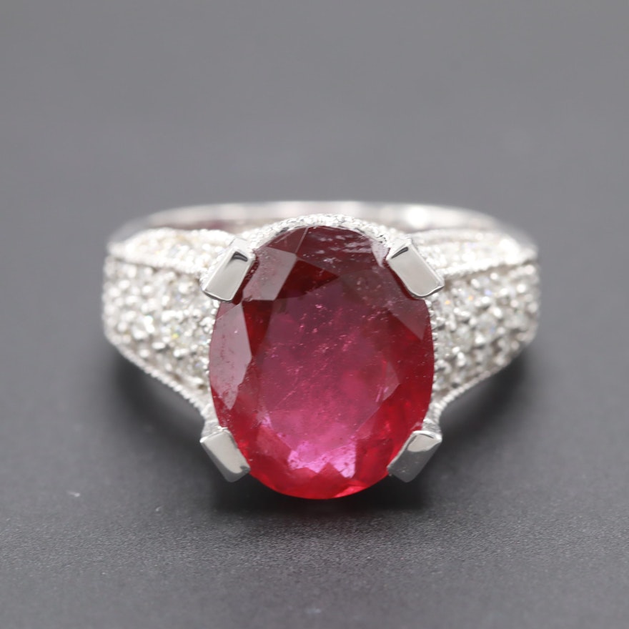 14K White Gold 4.05 CT Pink Tourmaline and 1.27 CTW Diamond Ring