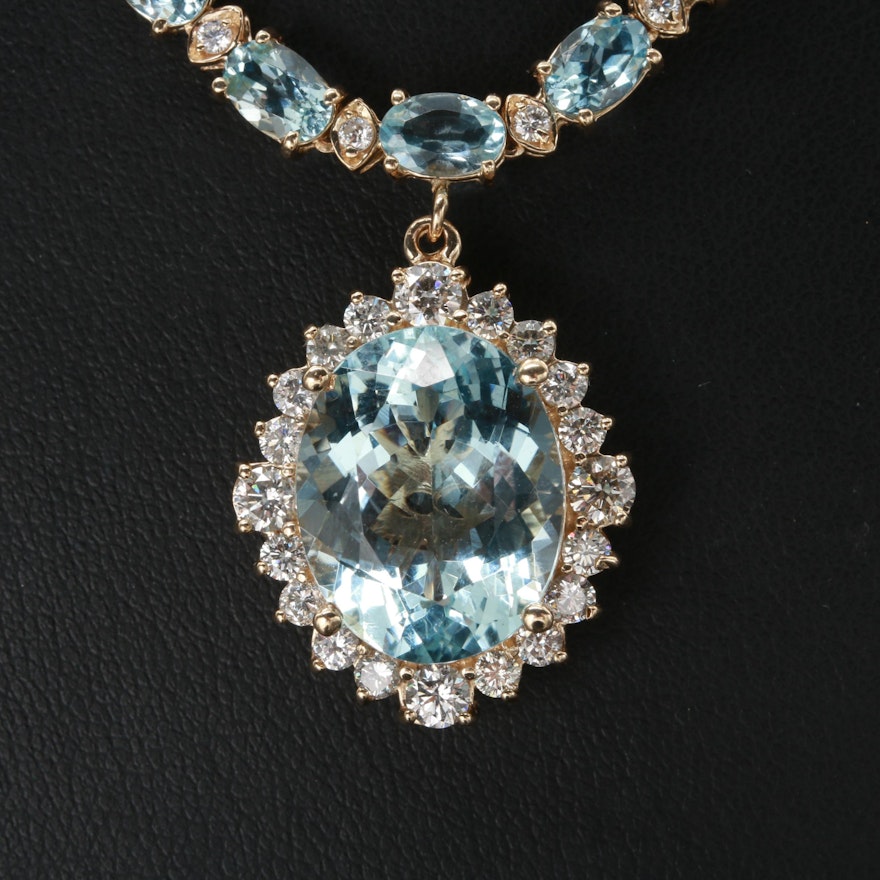 14K Yellow Gold 9.30 CT Aquamarine and 2.52 CTW Diamond Necklace