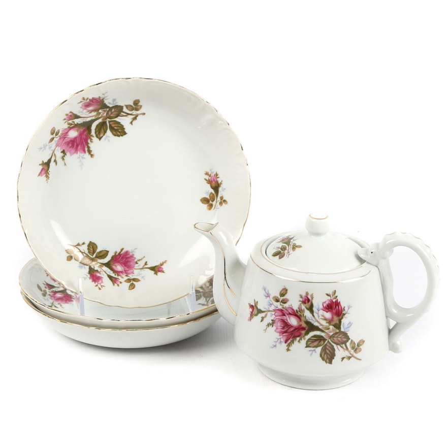 Vintage Fine China of Japan "Royal Rose" Teapot and Soup Bowls