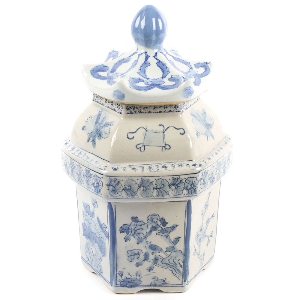 Blue and White Asian Inspired Canister