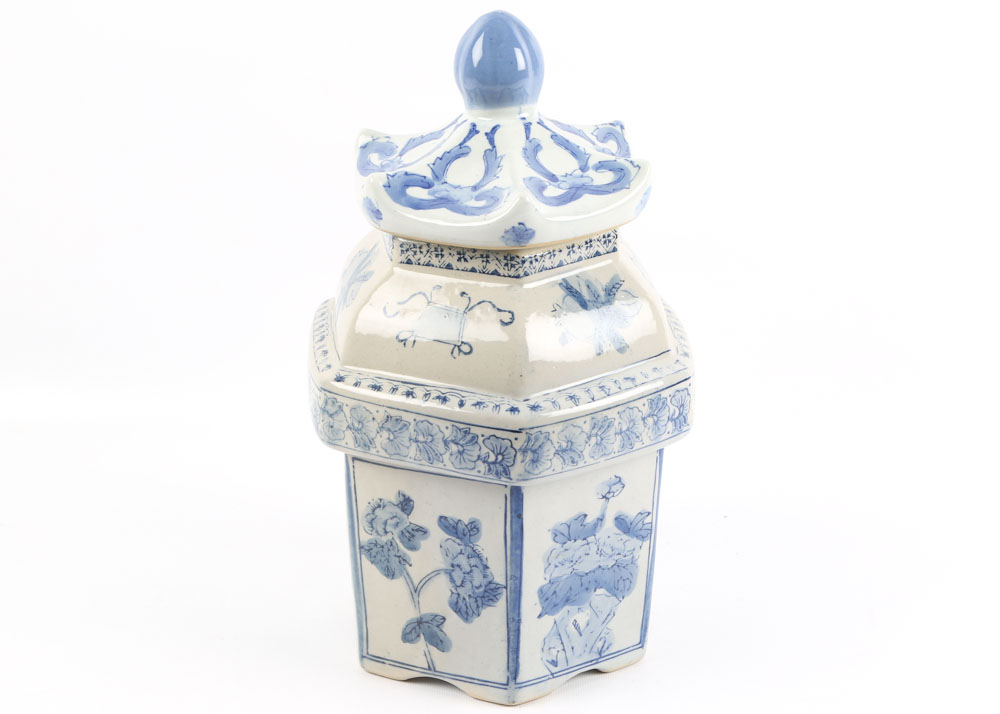 Blue and White Asian Inspired Canister