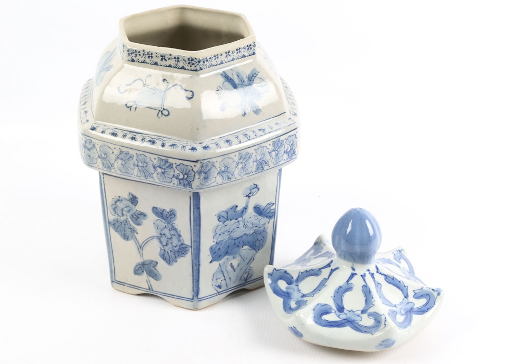Blue and White Asian Inspired Canister