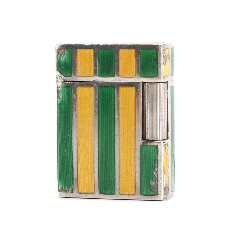 Gucci Green and Gold Enamel and Silver Lighter, Marked Gucci, Italy 925