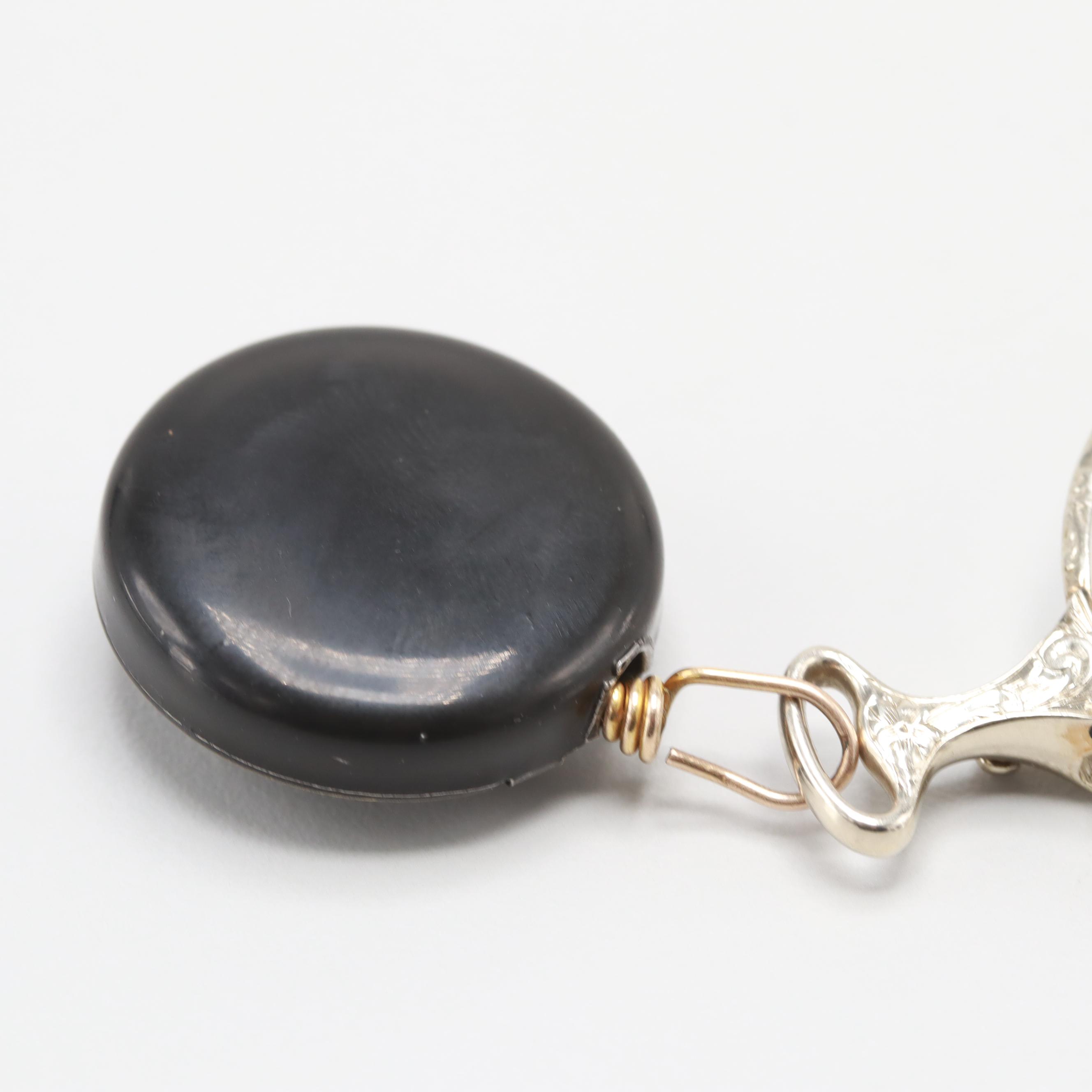 Antique 14K White Gold Enamel Pince Nez with Gold Tone Retractable Chain