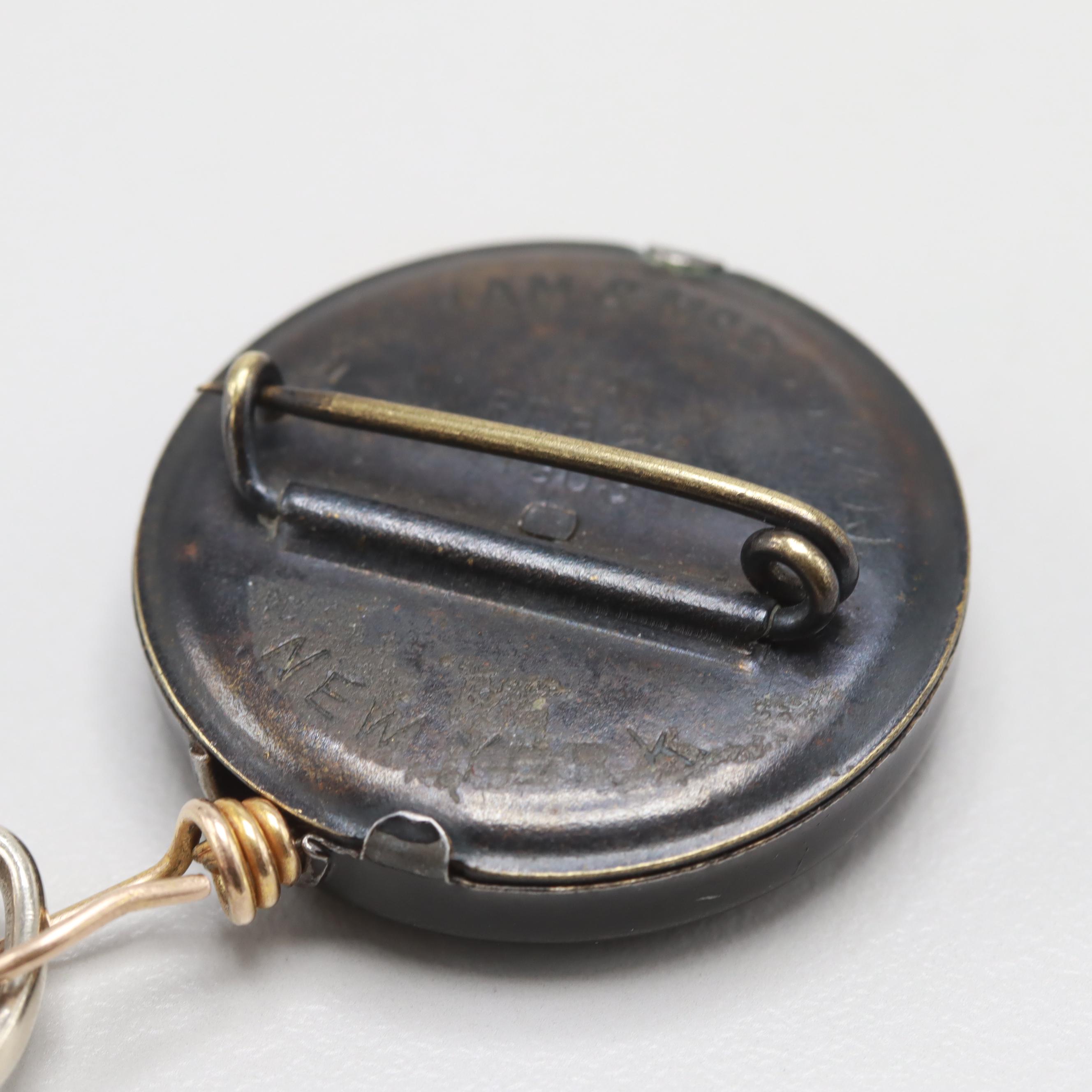 Antique 14K White Gold Enamel Pince Nez with Gold Tone Retractable Chain