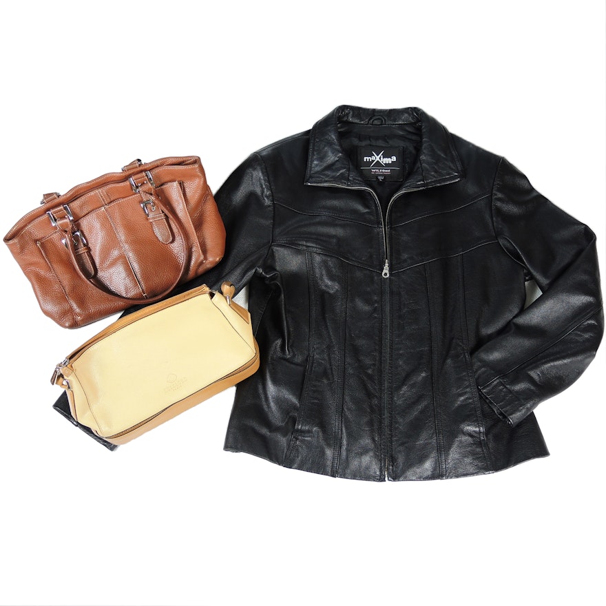 Wilsons Black Leather Jacket with Kesslord Paris and Tignanello Leather Handbags