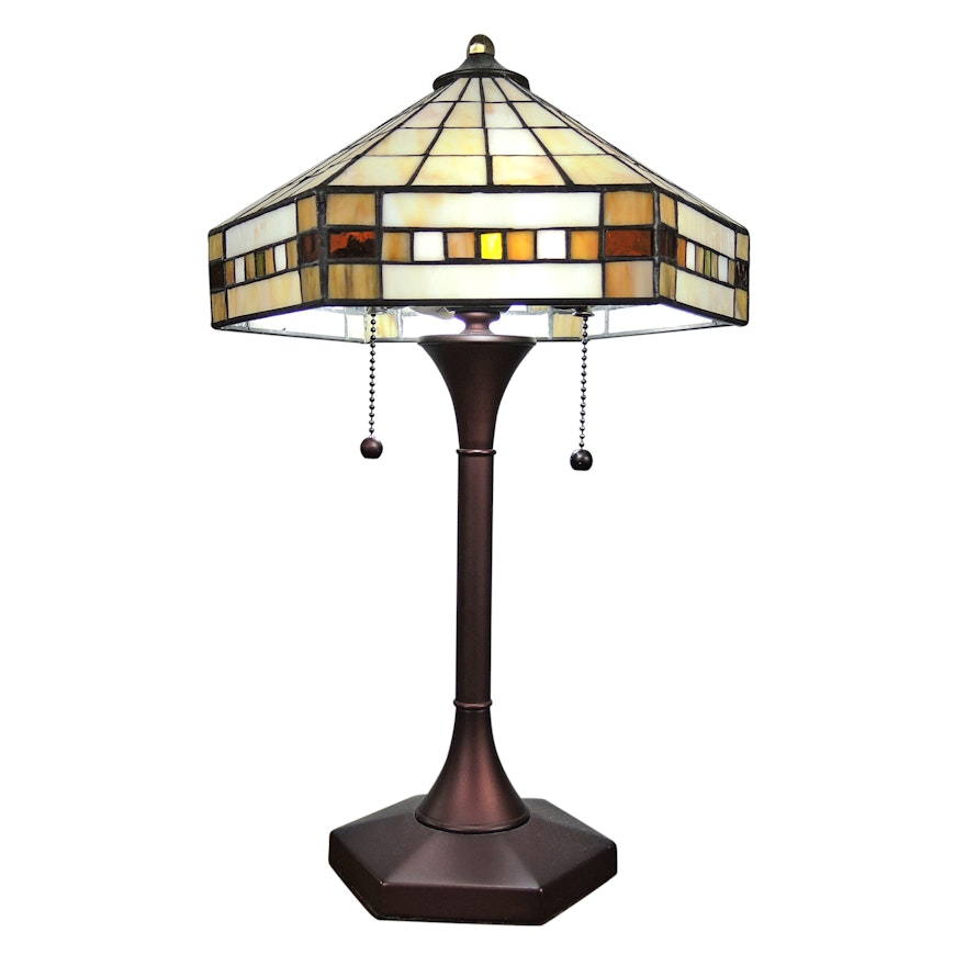 Arts and Crafts Style Slag Glass Table Lamp