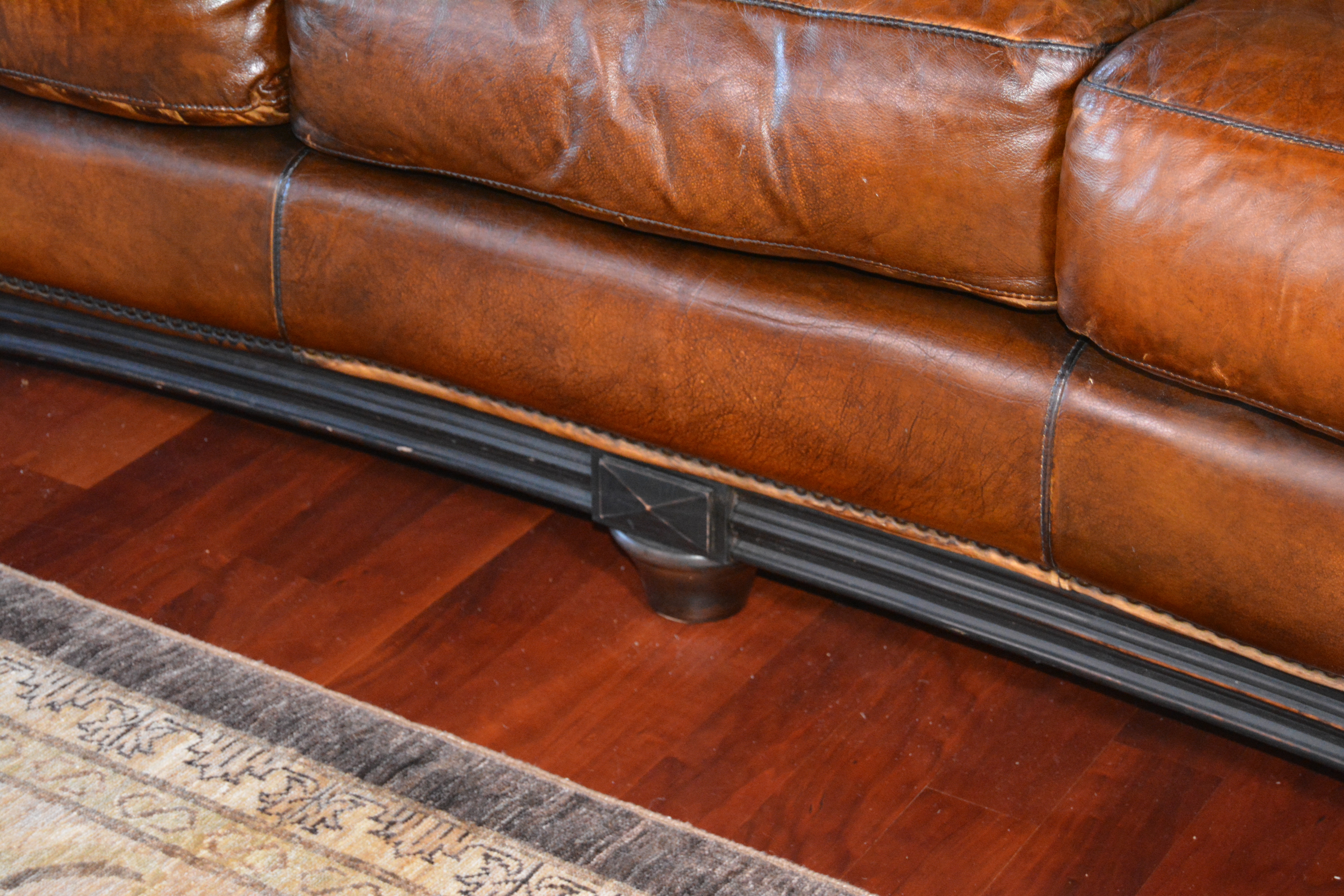 Contemporary Camelback Leather Sofa by Haverty's