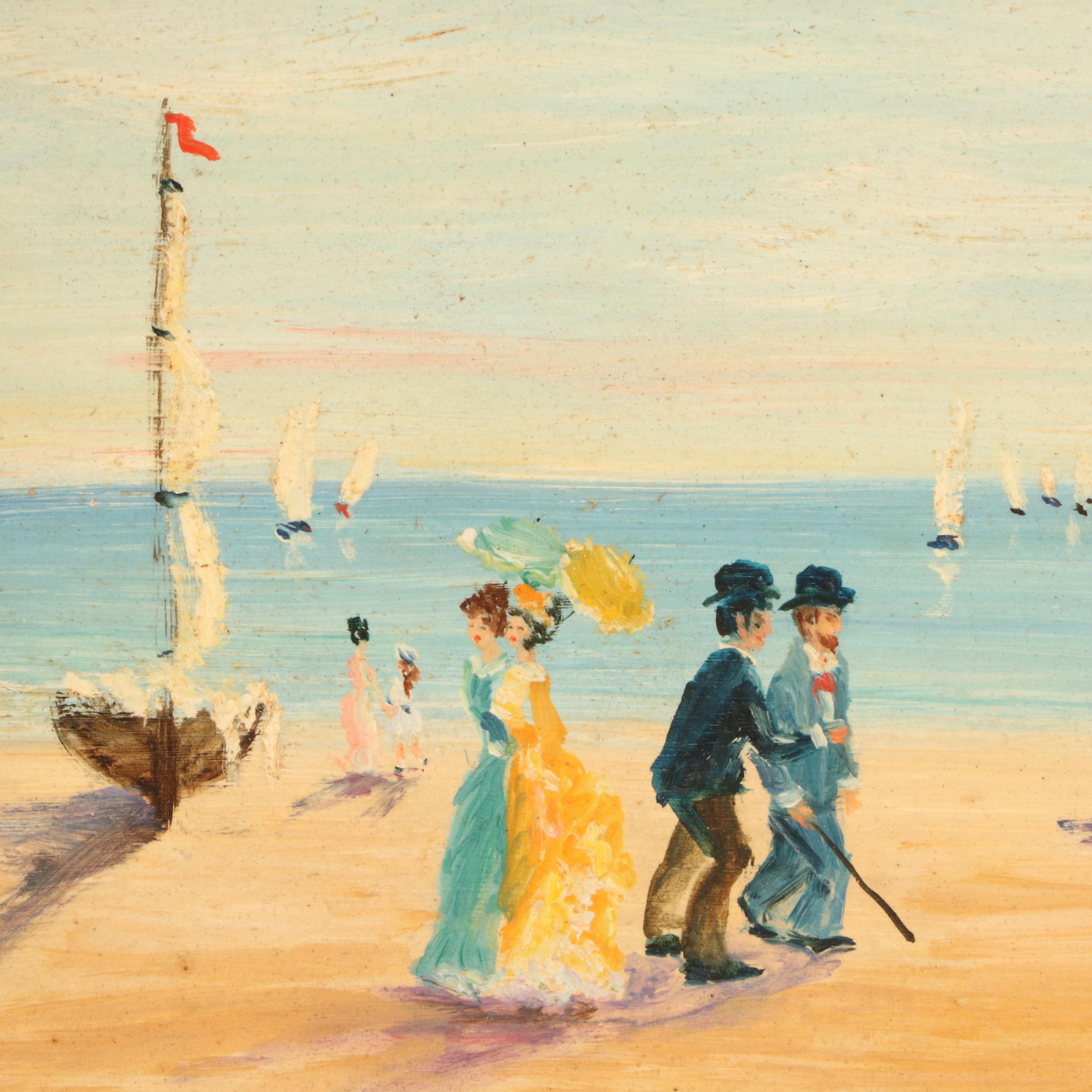 F. Laude Oil Painting of Victorian Beach Scene