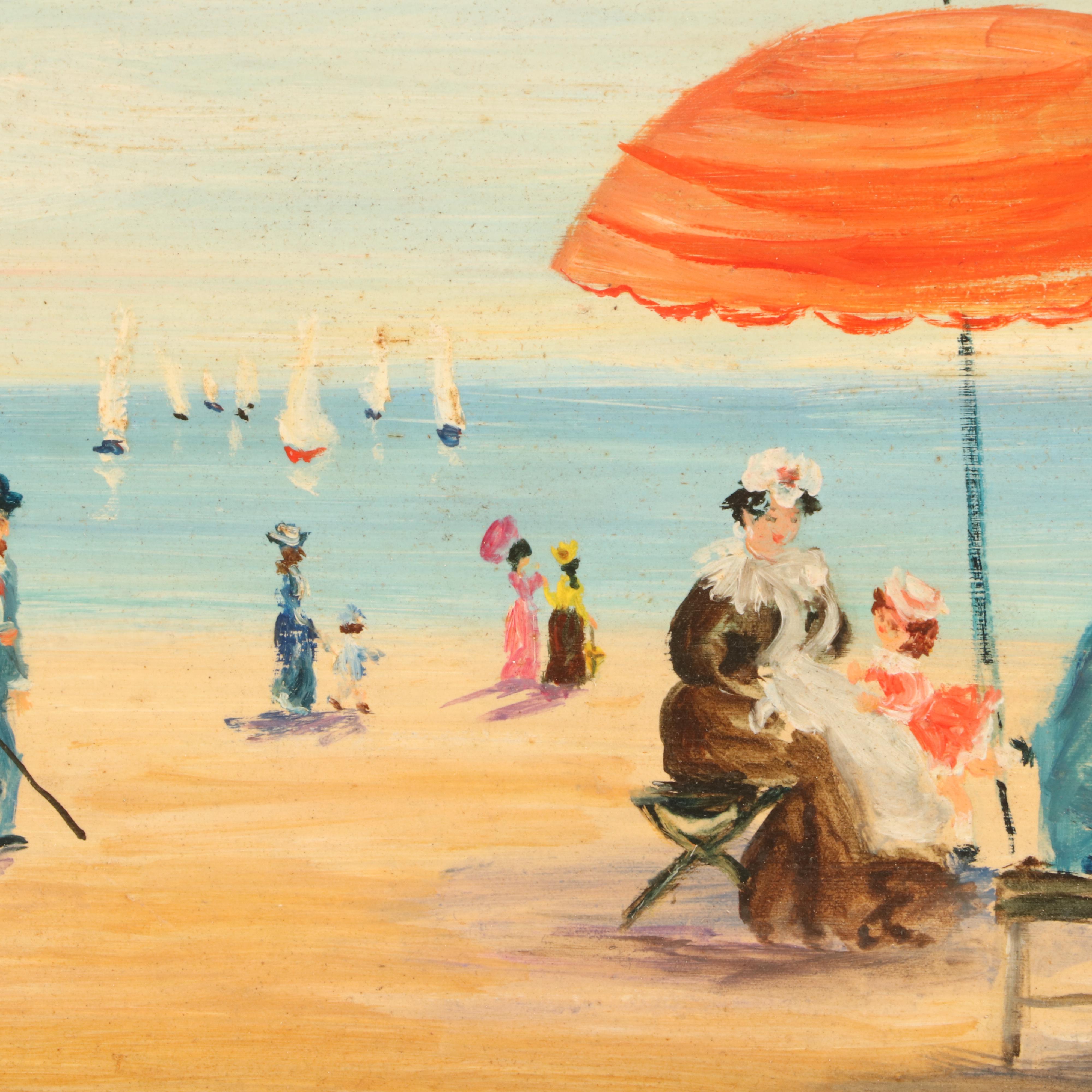 F. Laude Oil Painting of Victorian Beach Scene