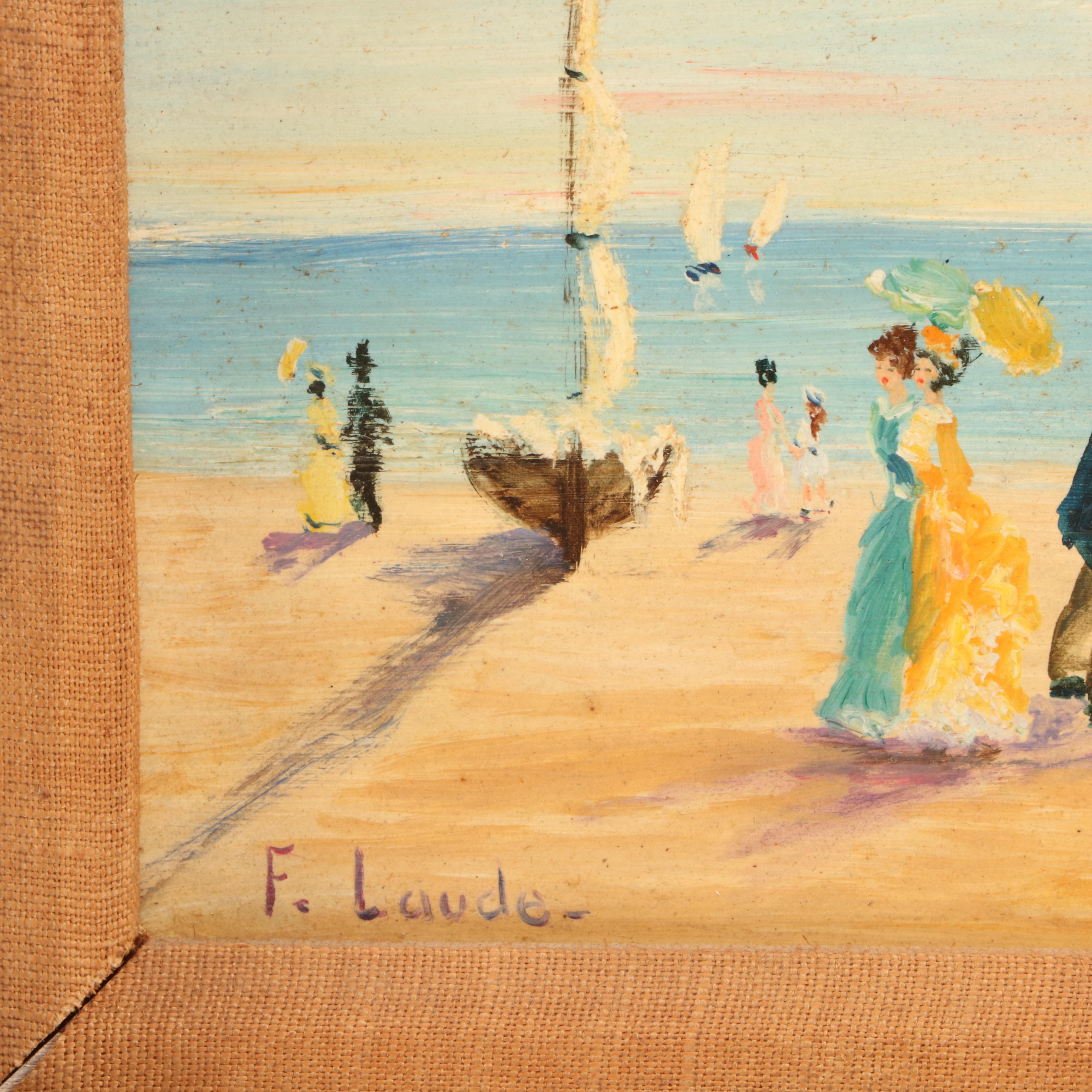 F. Laude Oil Painting of Victorian Beach Scene