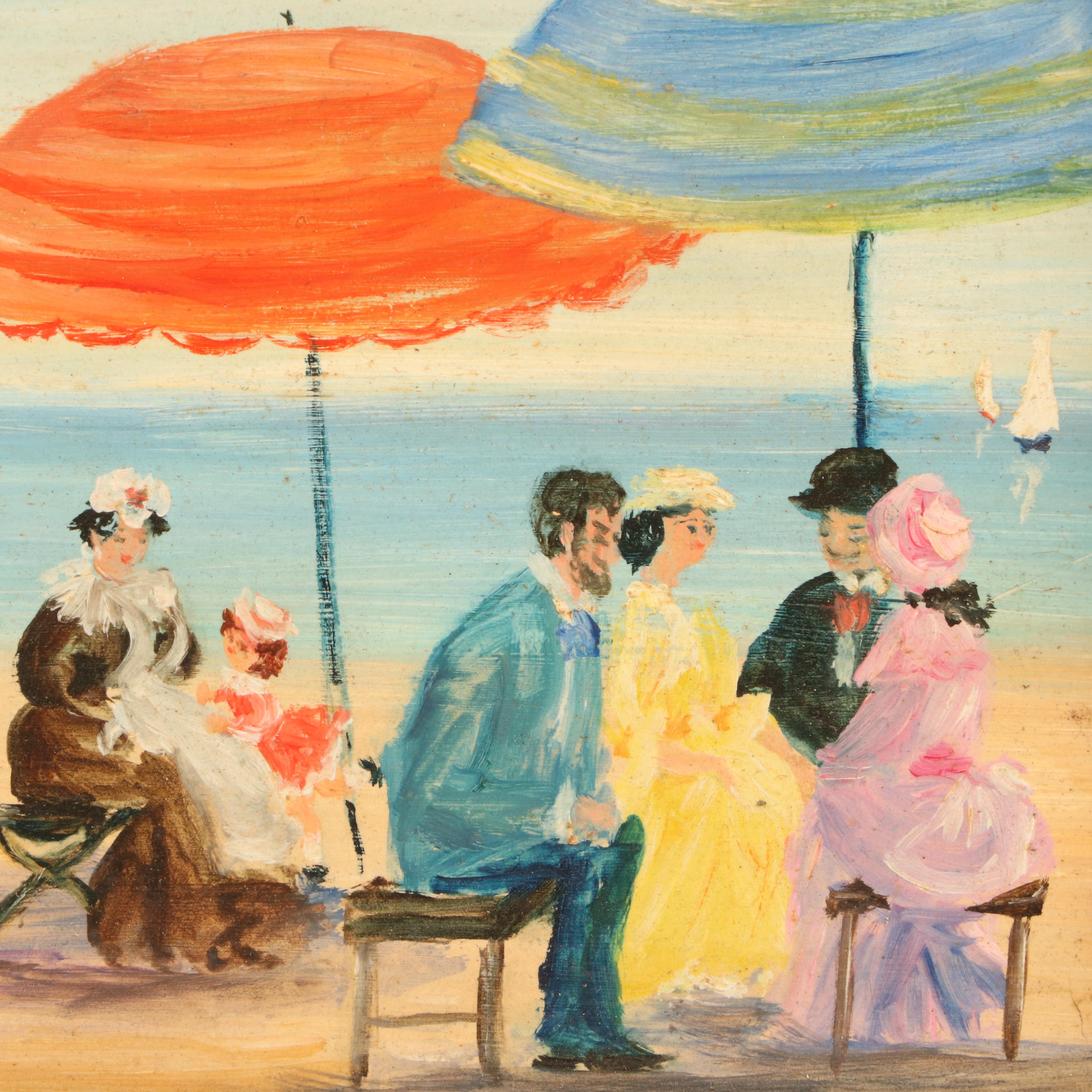F. Laude Oil Painting of Victorian Beach Scene