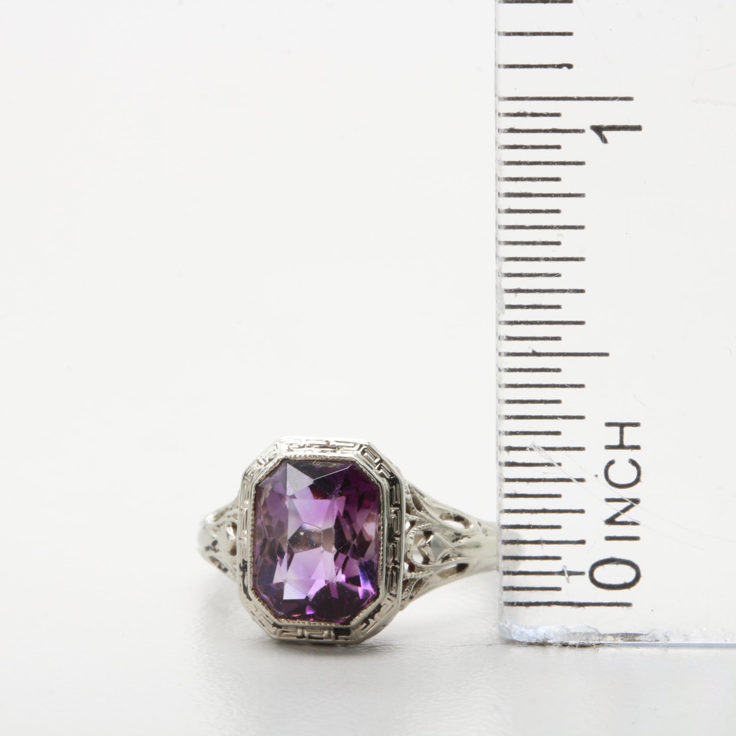 Art Deco 14K White Gold Amethyst Ring
