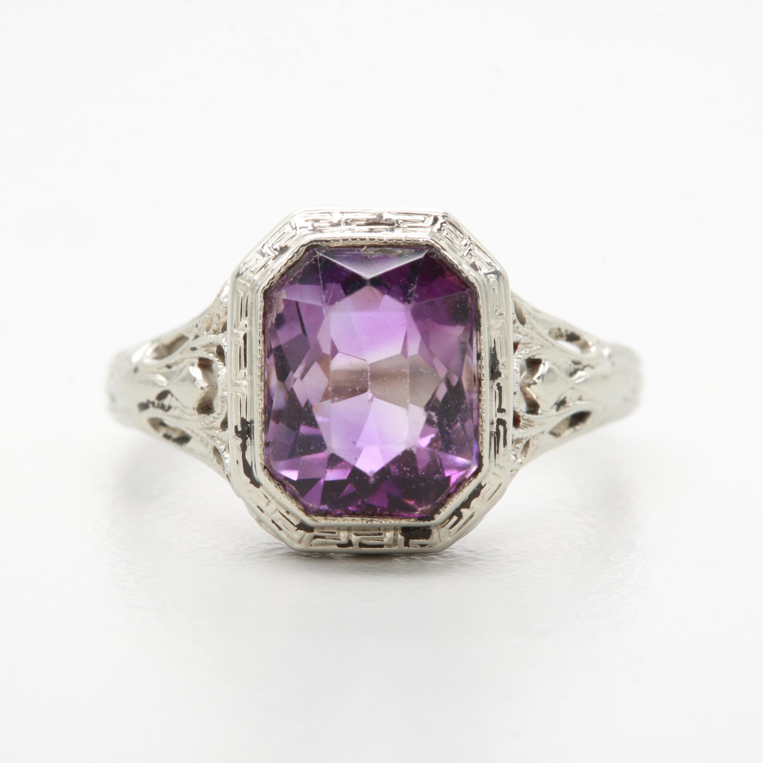Art Deco 14K White Gold Amethyst Ring