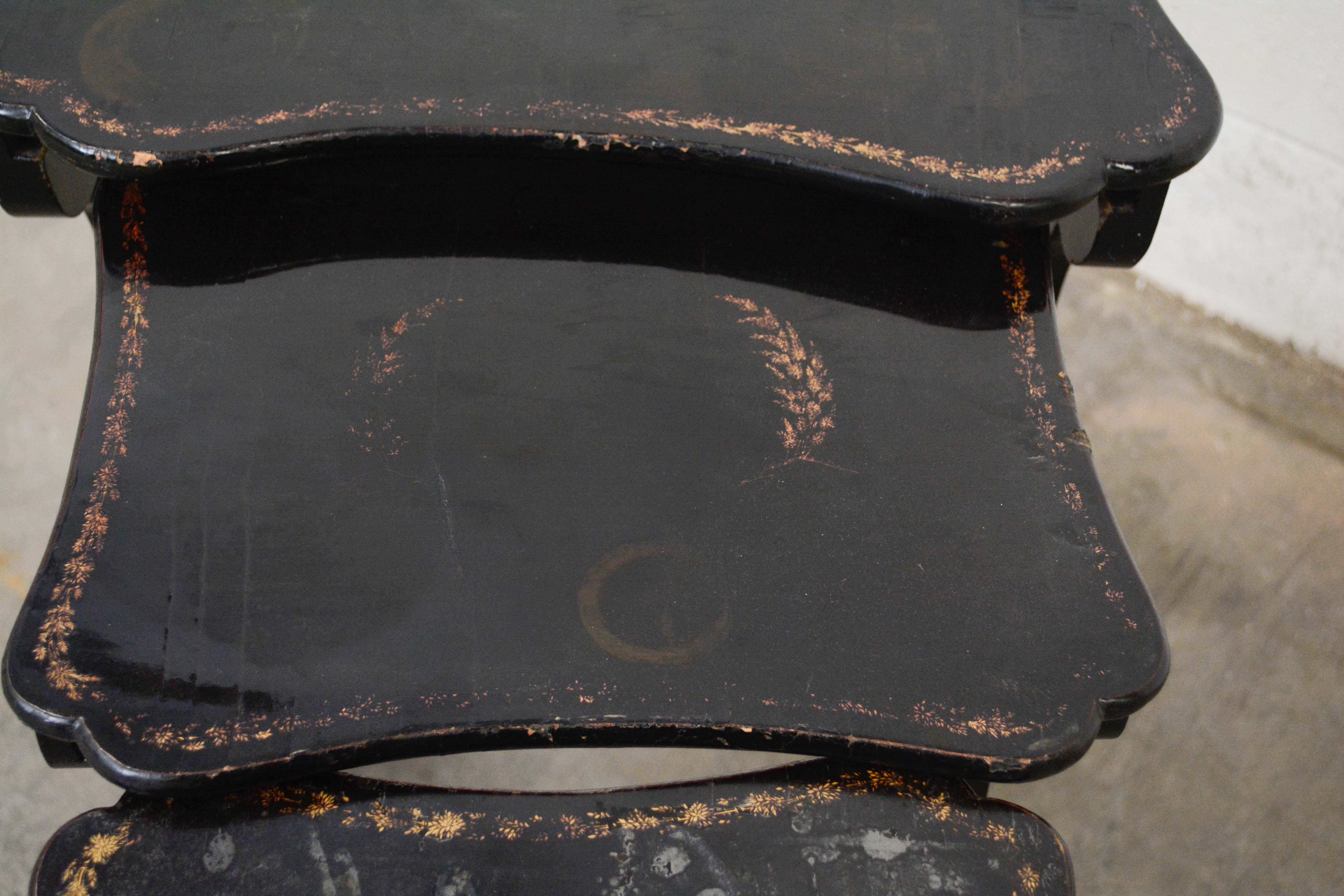 Set of Three Chinese Export Black Lacquer and Graduated Side Tables, Circa 1900