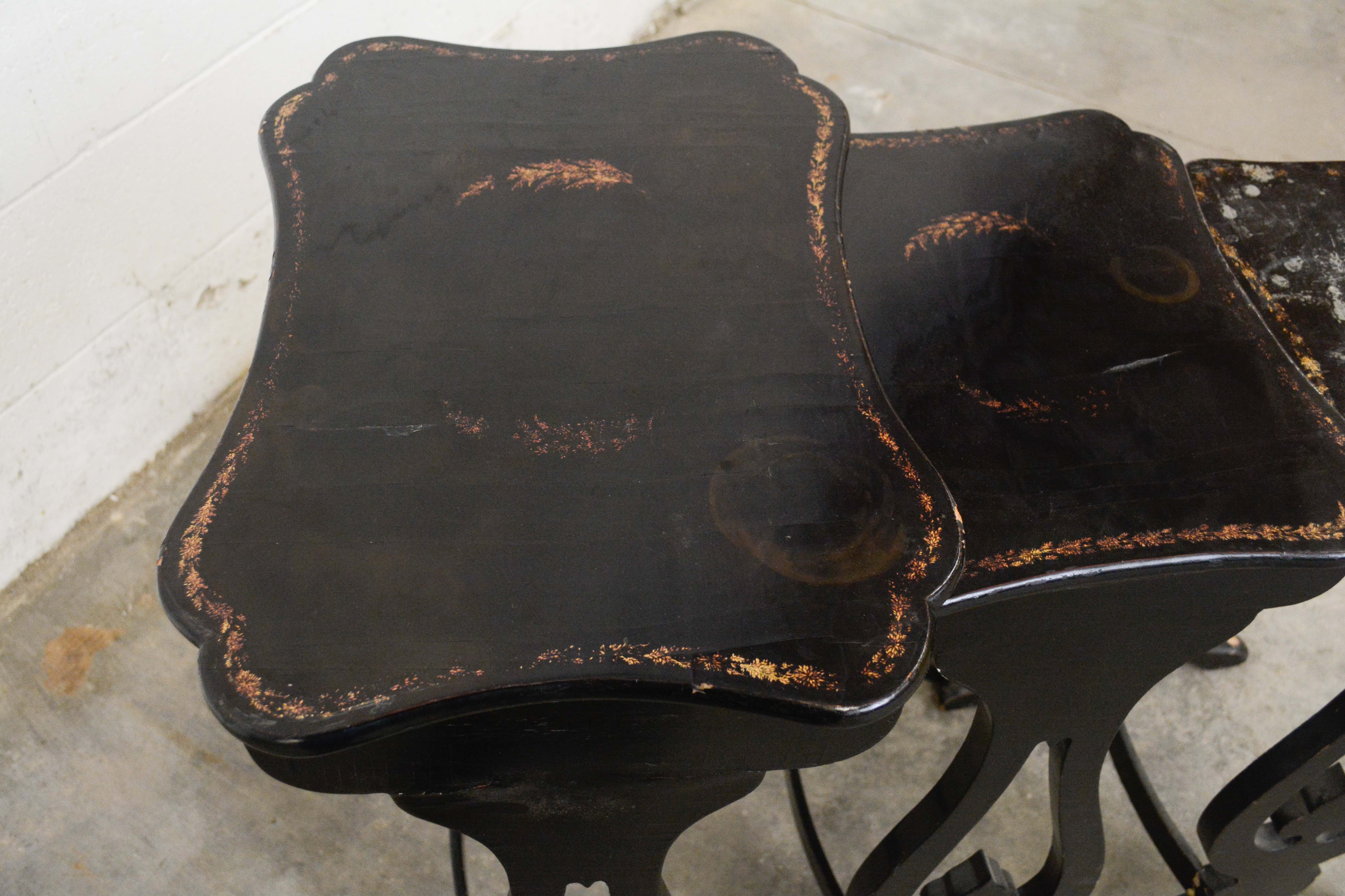 Set of Three Chinese Export Black Lacquer and Graduated Side Tables, Circa 1900