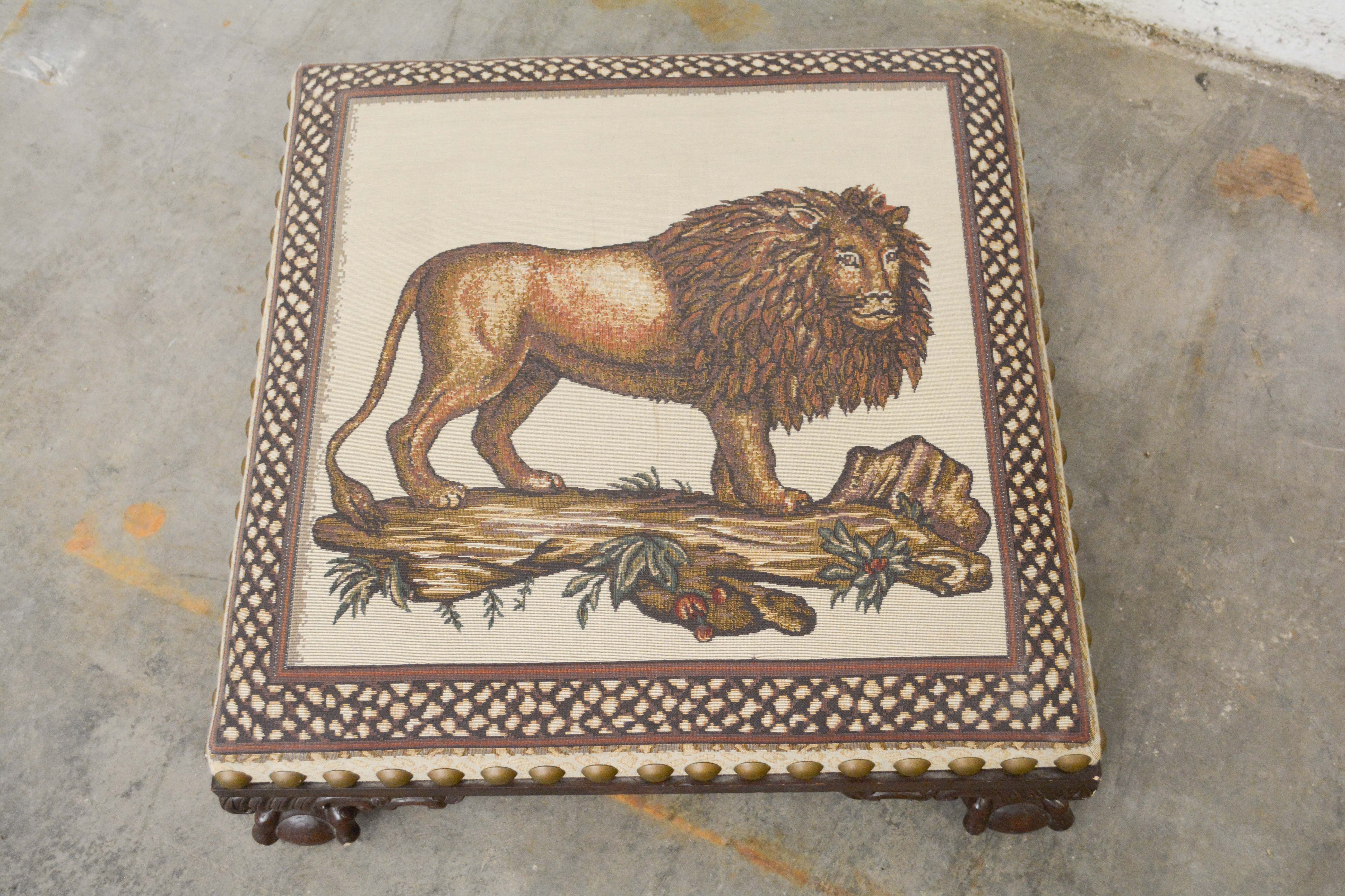 Chippendale Style Painted Wood Frame Upholstered Low Ottoman, 20th Century